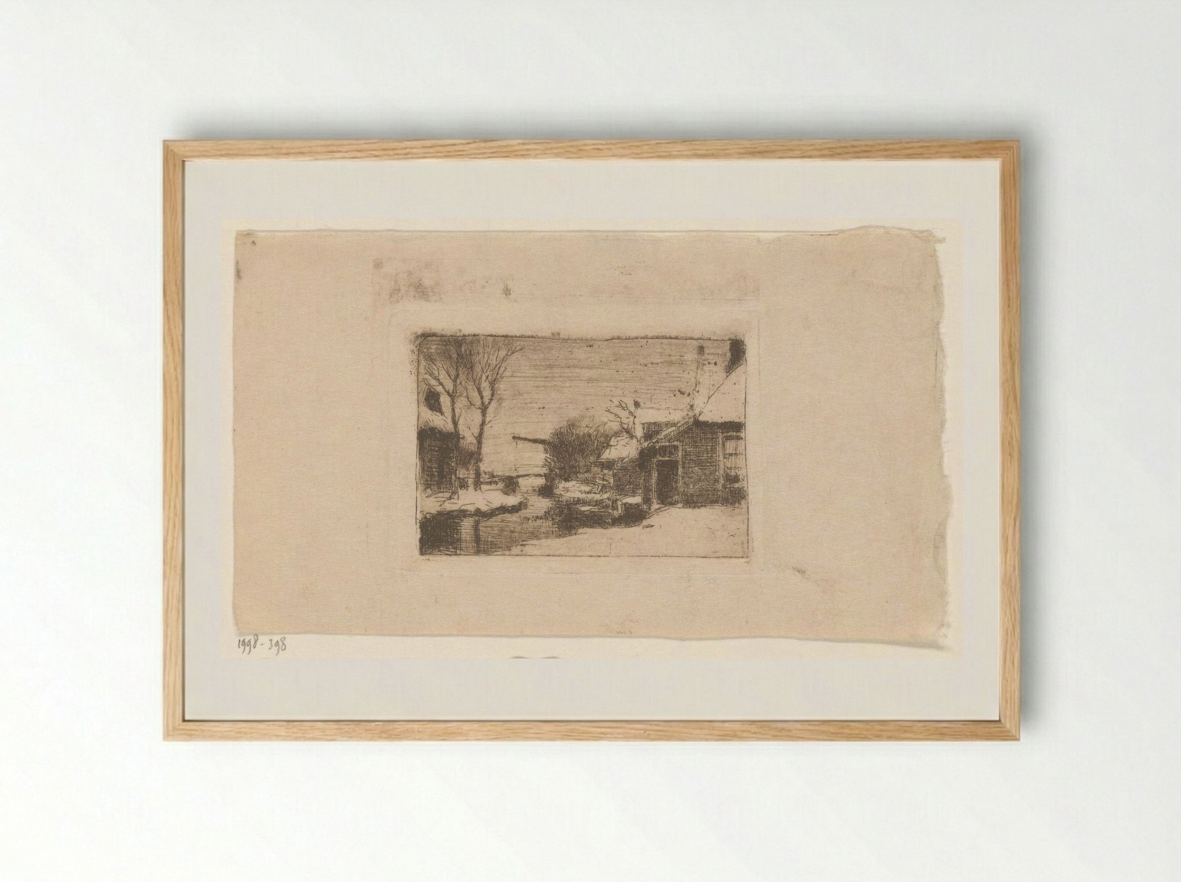 Boerderij aan sloot met ophaalbrug in de sneeuw - Cornelis Vreedenburgh - Framed Print Wood