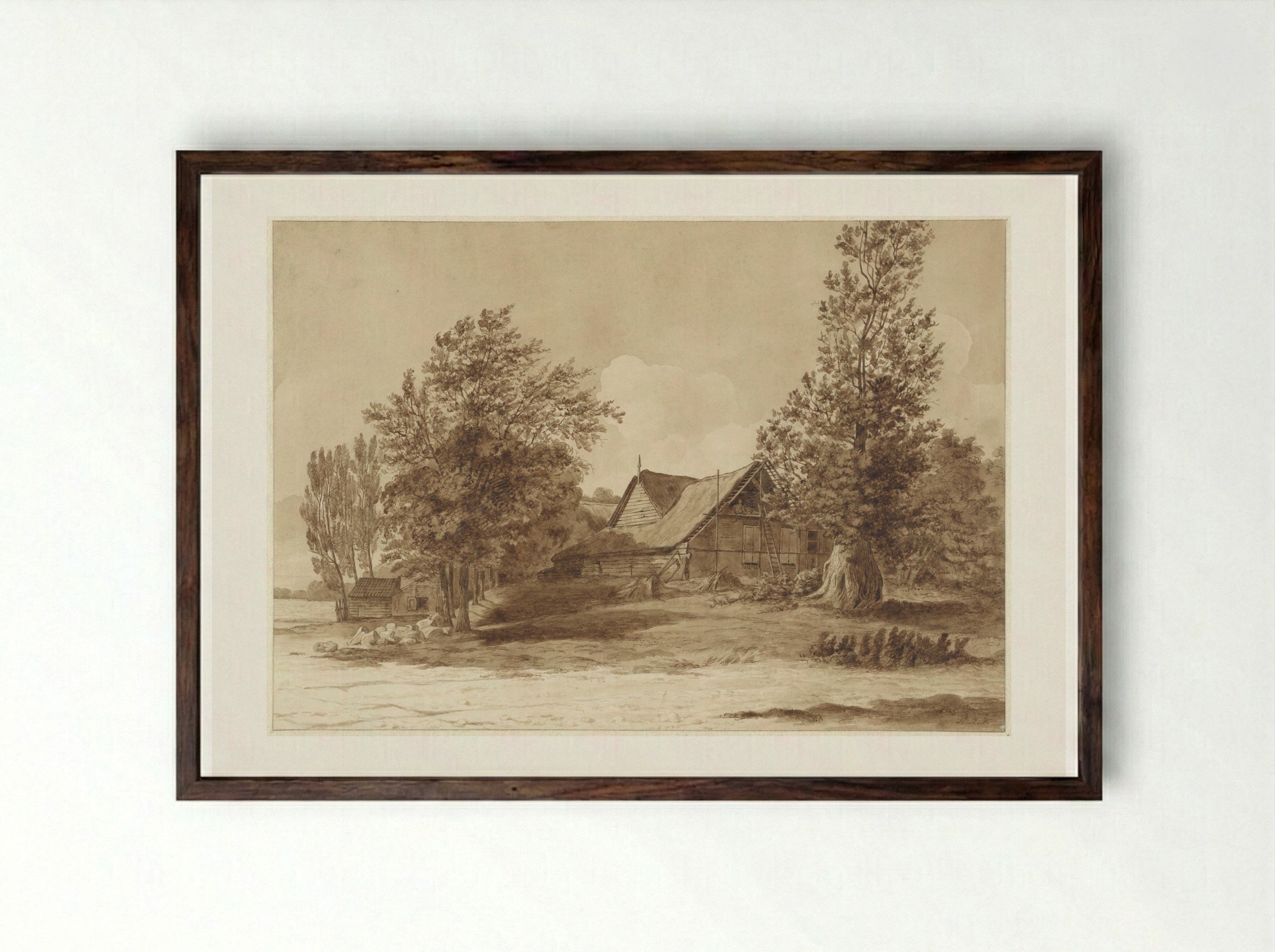 Boerderij bij Hilversum - Hendrik Abraham Klinkhamer - Framed Print Dark Wood