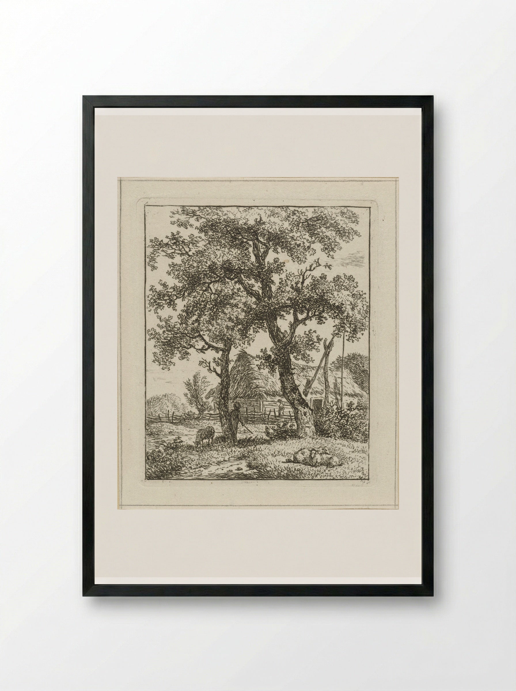 Boerderij en schaapsherder - Hermanus Fock - Framed Print Black