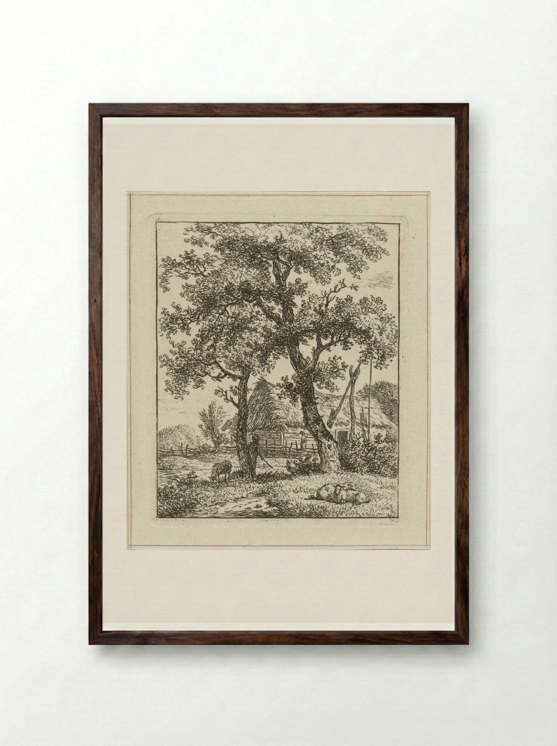 Boerderij en schaapsherder - Hermanus Fock - Framed Print Dark Wood