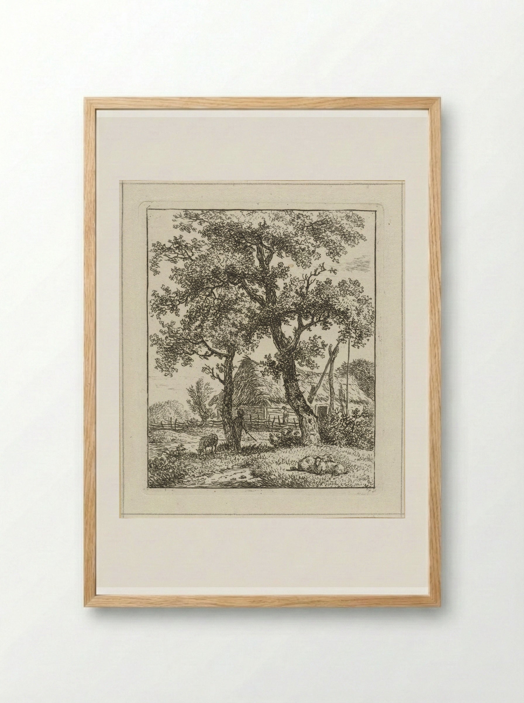 Boerderij en schaapsherder - Hermanus Fock - Framed Print Wood