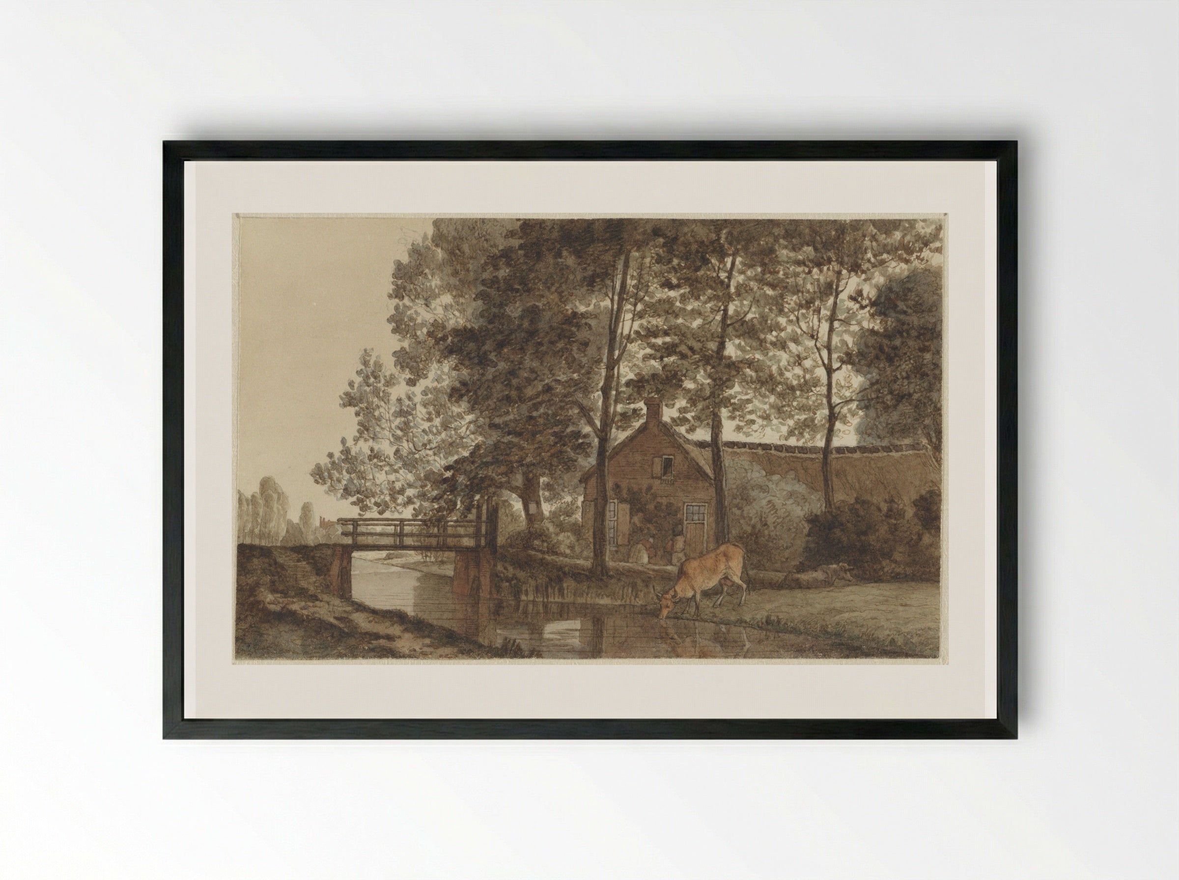 Boerderij met drinkende koe aan de Biltstraat te Utrecht - Hendrik Abraham Klinkhamer - Framed Print Black