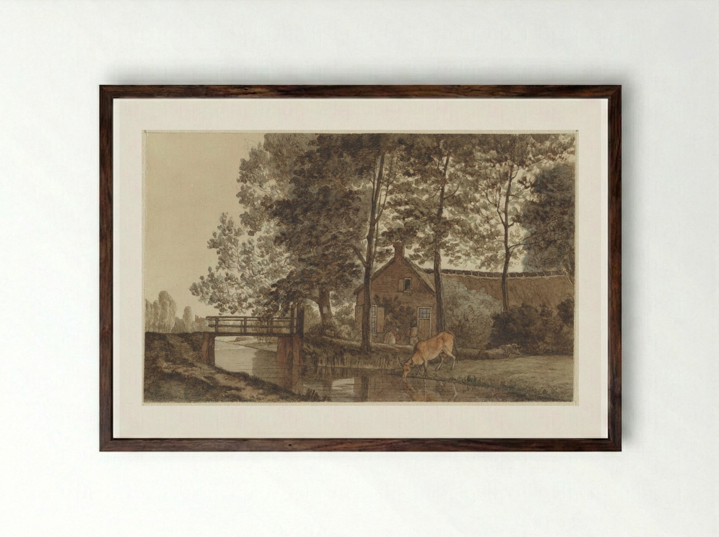 Boerderij met drinkende koe aan de Biltstraat te Utrecht - Hendrik Abraham Klinkhamer - Framed Print Dark Wood