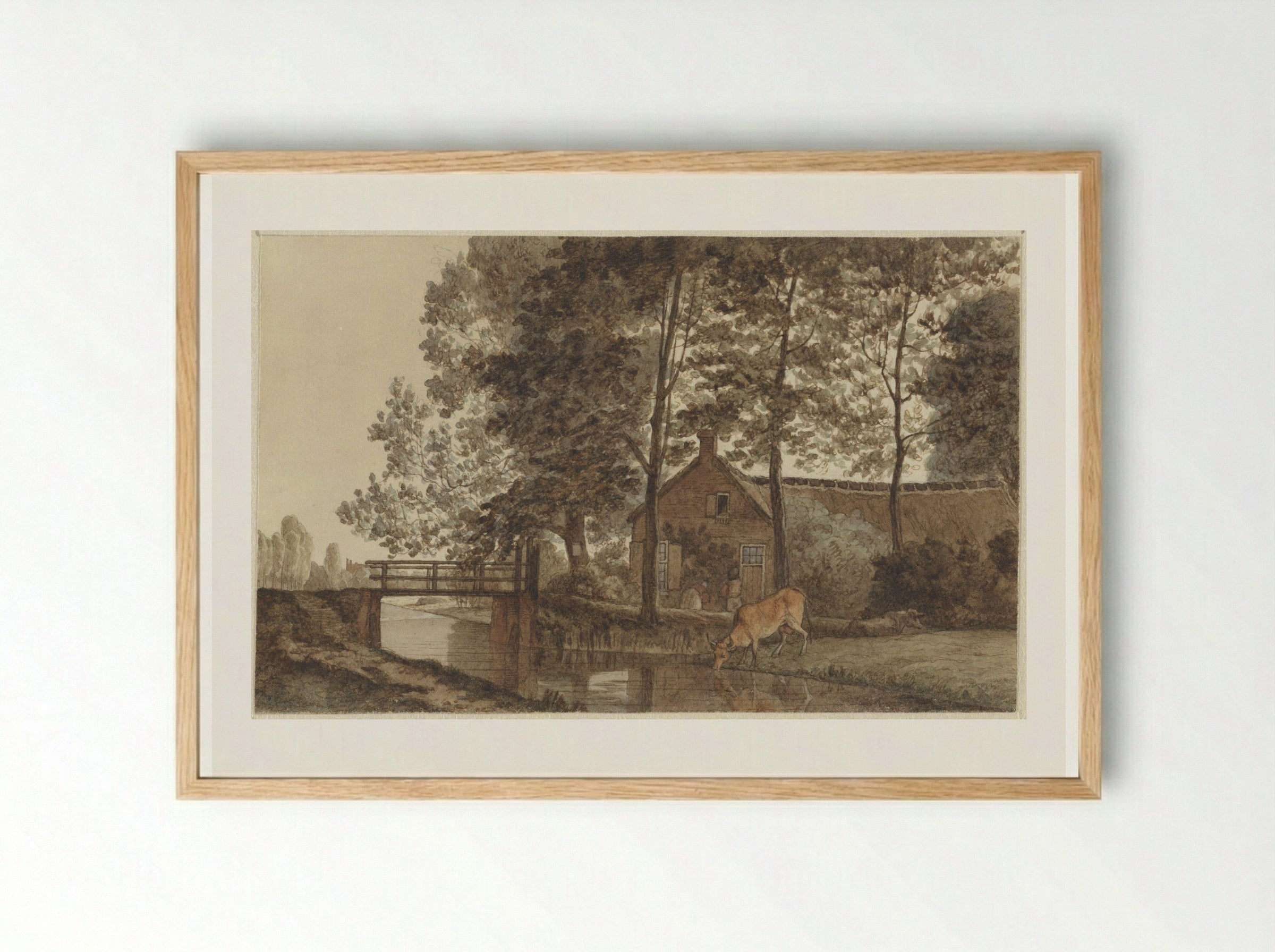 Boerderij met drinkende koe aan de Biltstraat te Utrecht - Hendrik Abraham Klinkhamer - Framed Print Wood