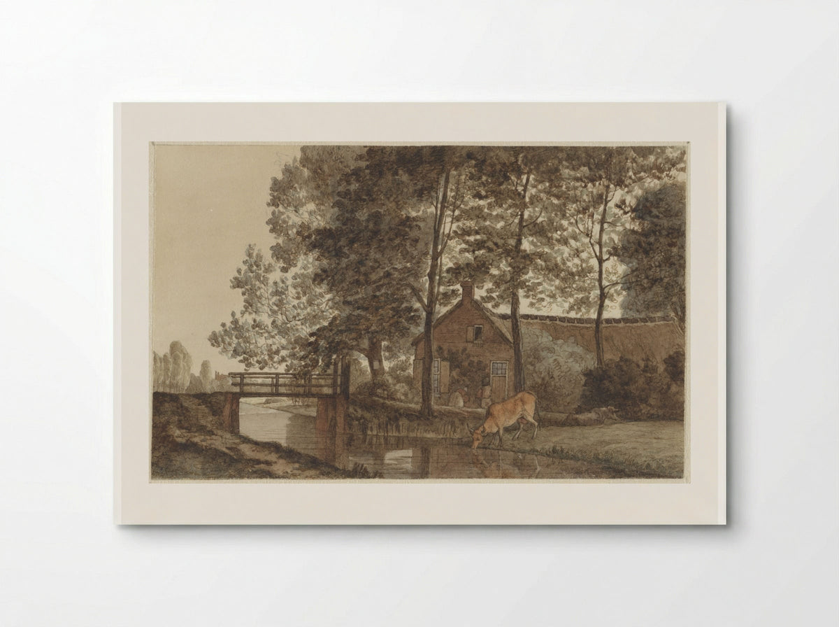 Boerderij met drinkende koe aan de Biltstraat te Utrecht - Hendrik Abraham Klinkhamer - Poster