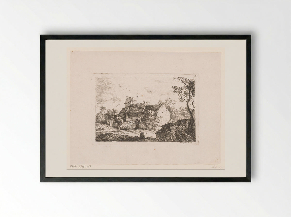 Boerderij met duiventil - Alexis Nicolas Pérignon - Framed Print Black