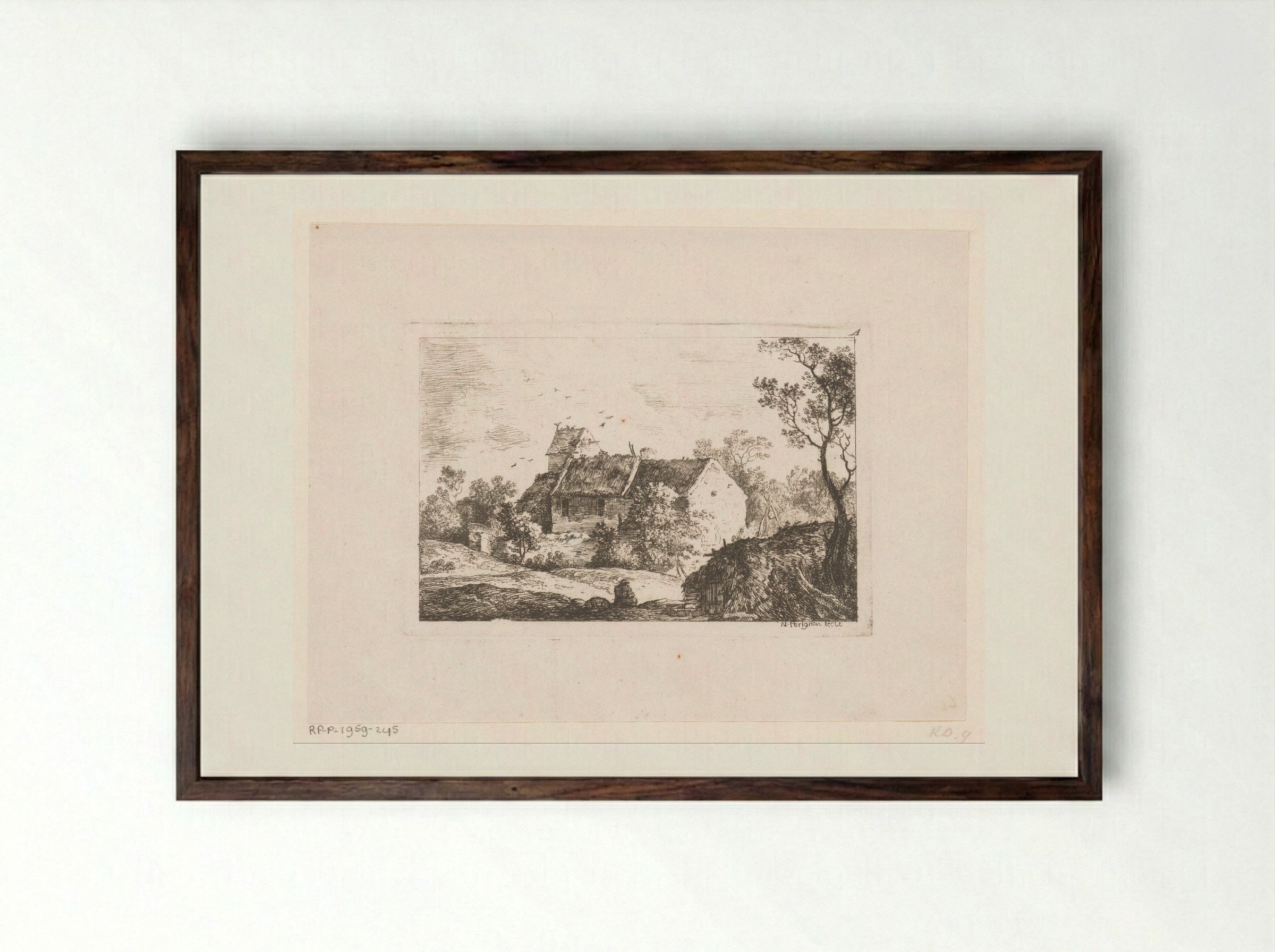 Boerderij met duiventil - Alexis Nicolas Pérignon - Framed Print Dark Wood
