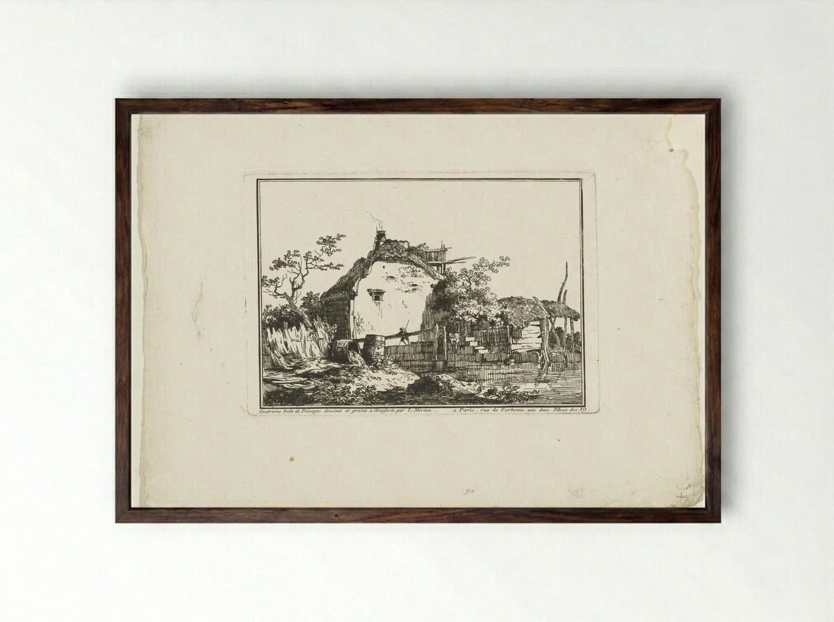 Boerderij met hooiberg aan het water - François Etienne Joubert - Framed Print Dark Wood