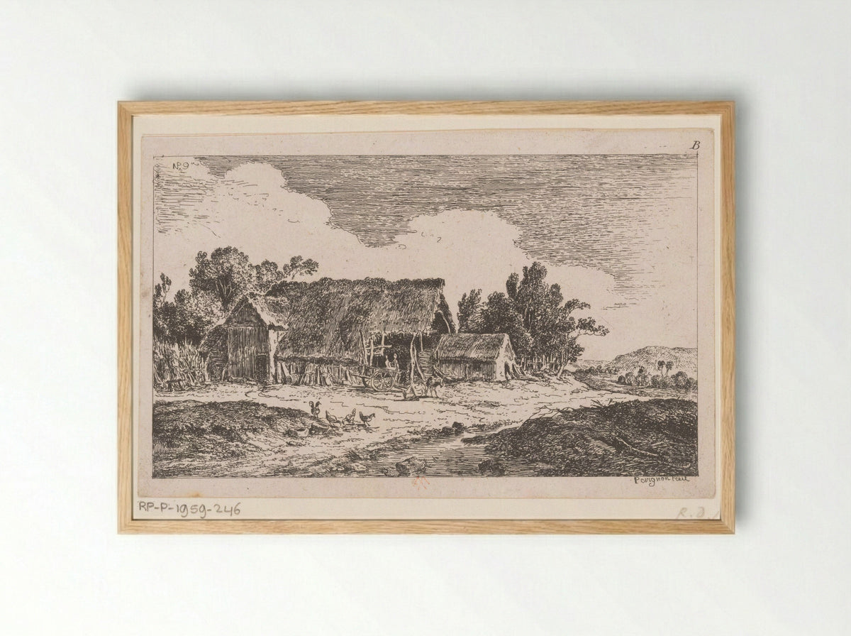 Boerderij met kippen en geiten - Alexis Nicolas Pérignon - Framed Print Wood