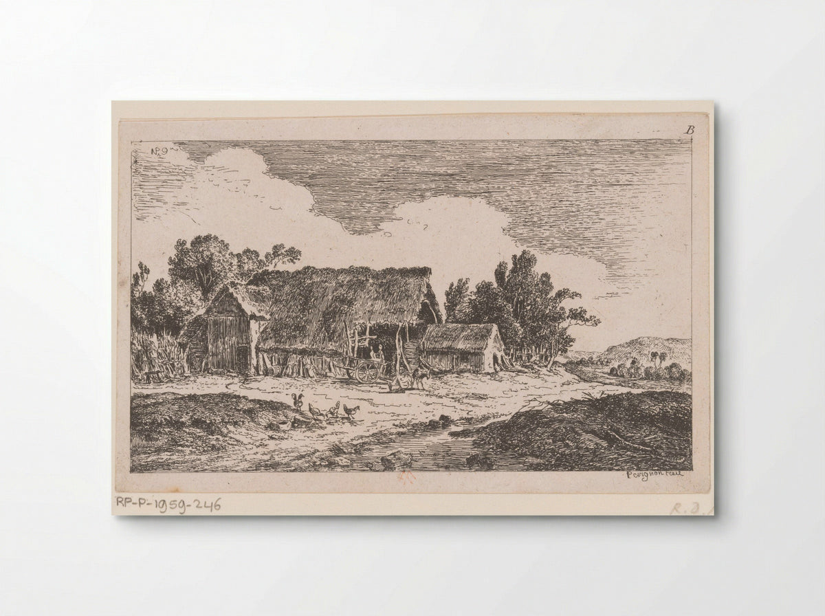 Boerderij met kippen en geiten - Alexis Nicolas Pérignon - Poster