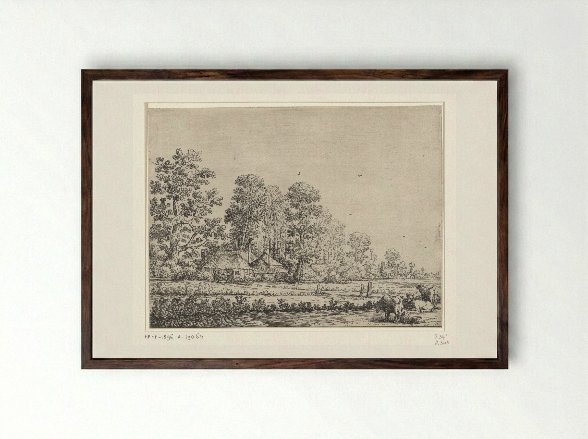 Boerderij met koeienmelkster - Herman Saftleven - Framed Print Dark Wood