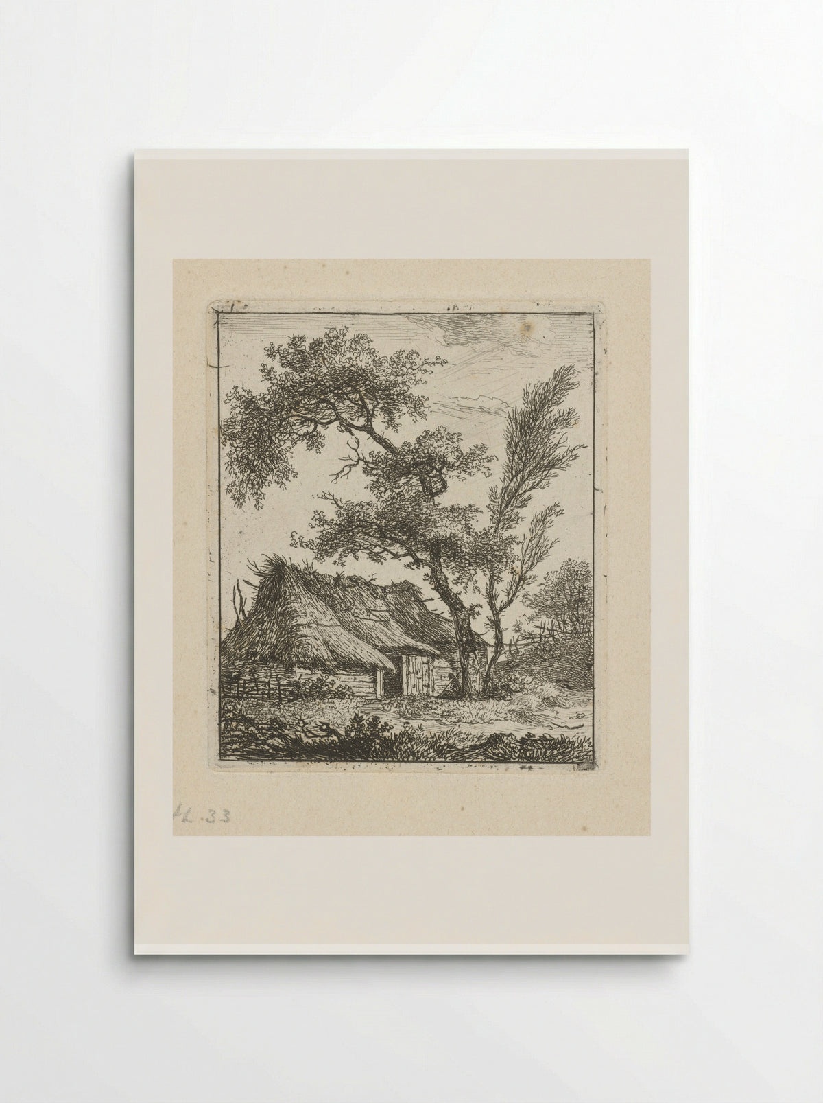 Boerderij met rieten dak en twee bomen - Hermanus Fock - Poster