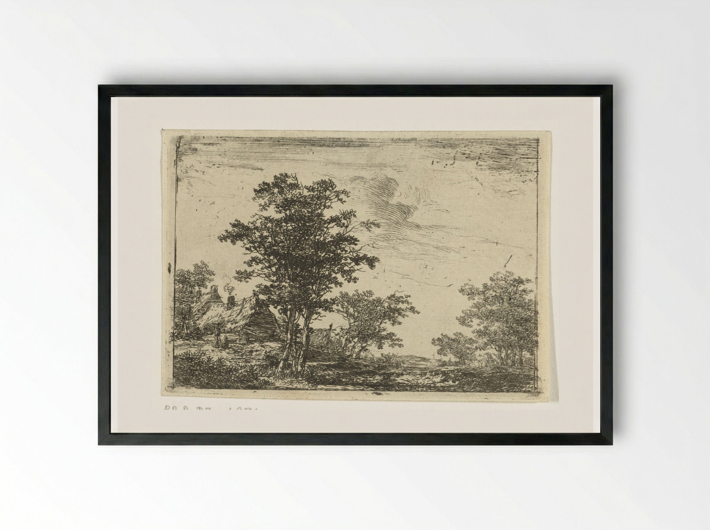 Boerderij met rokende schoorsteen - Hermanus van Brussel - Framed Print Black