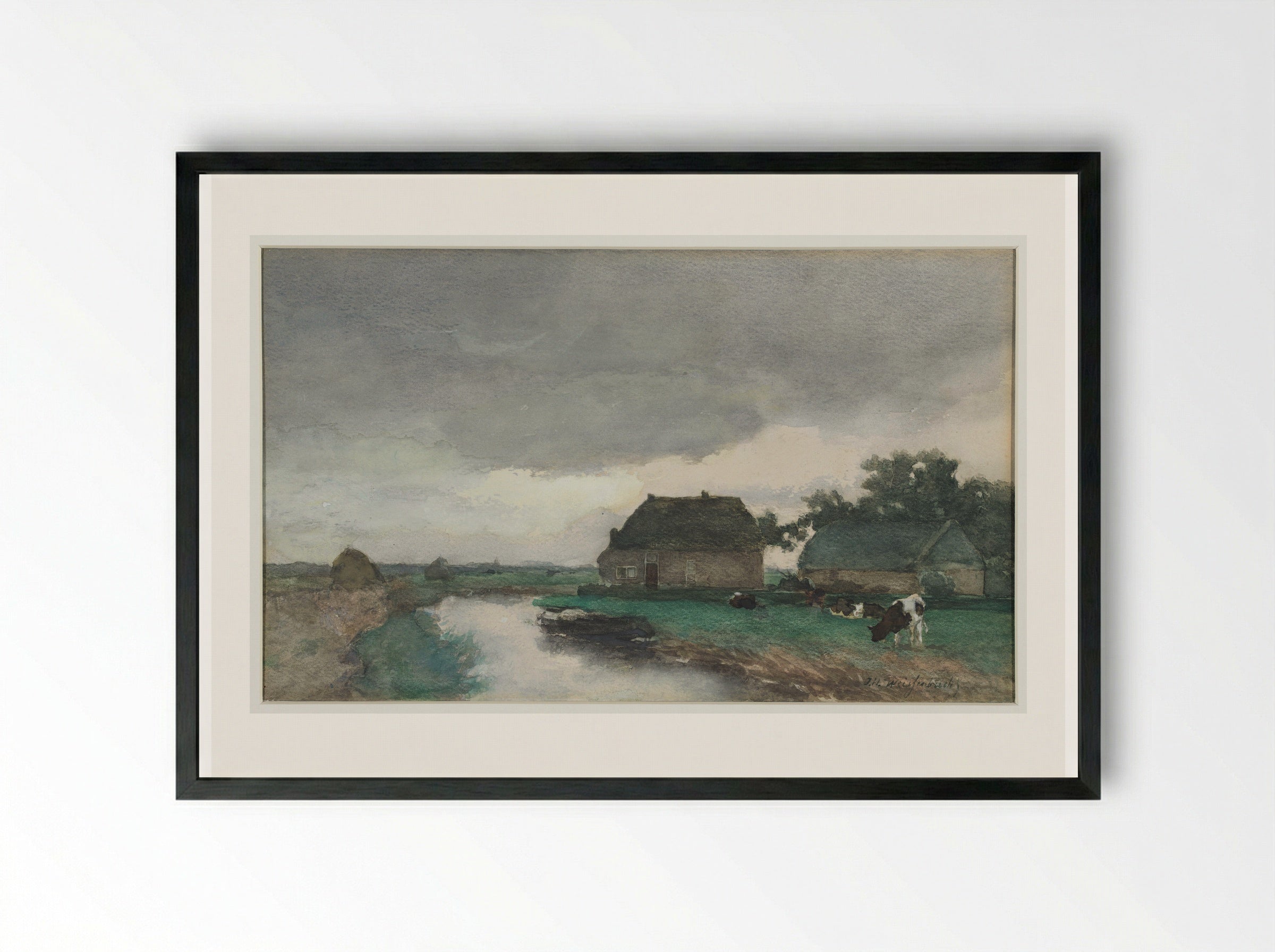 Boerderij met schuur aan een vaart - Johan Hendrik Weissenbruch - Framed Print Black