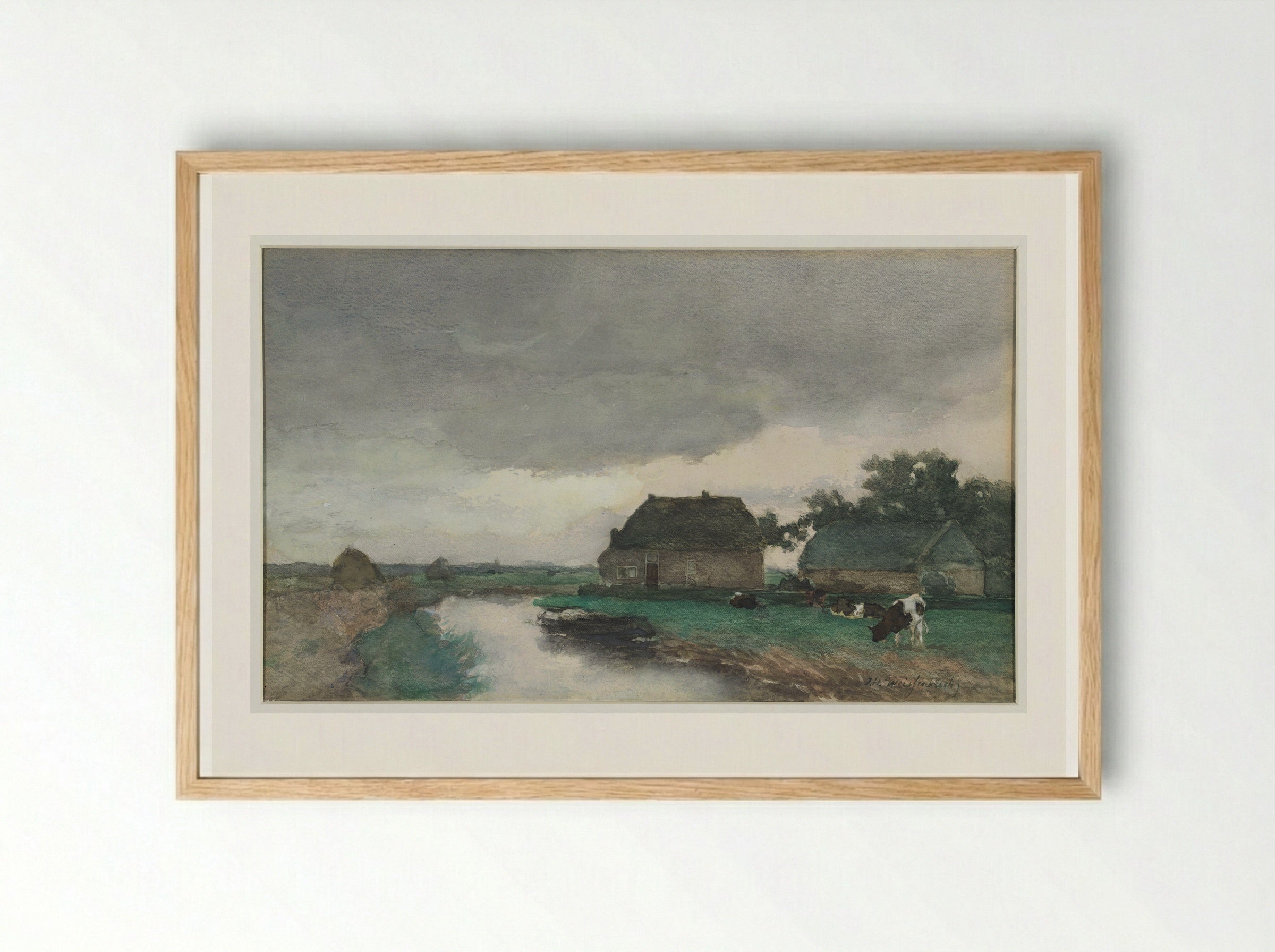 Boerderij met schuur aan een vaart - Johan Hendrik Weissenbruch - Framed Print Wood