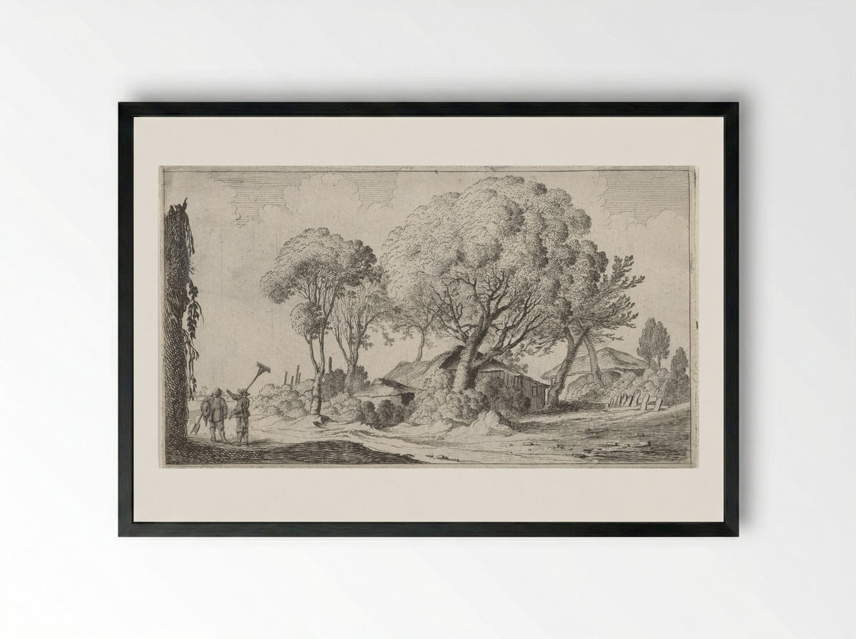Boerderijen tussen bomen - Gillis van Scheyndel (I) - Framed Print Black