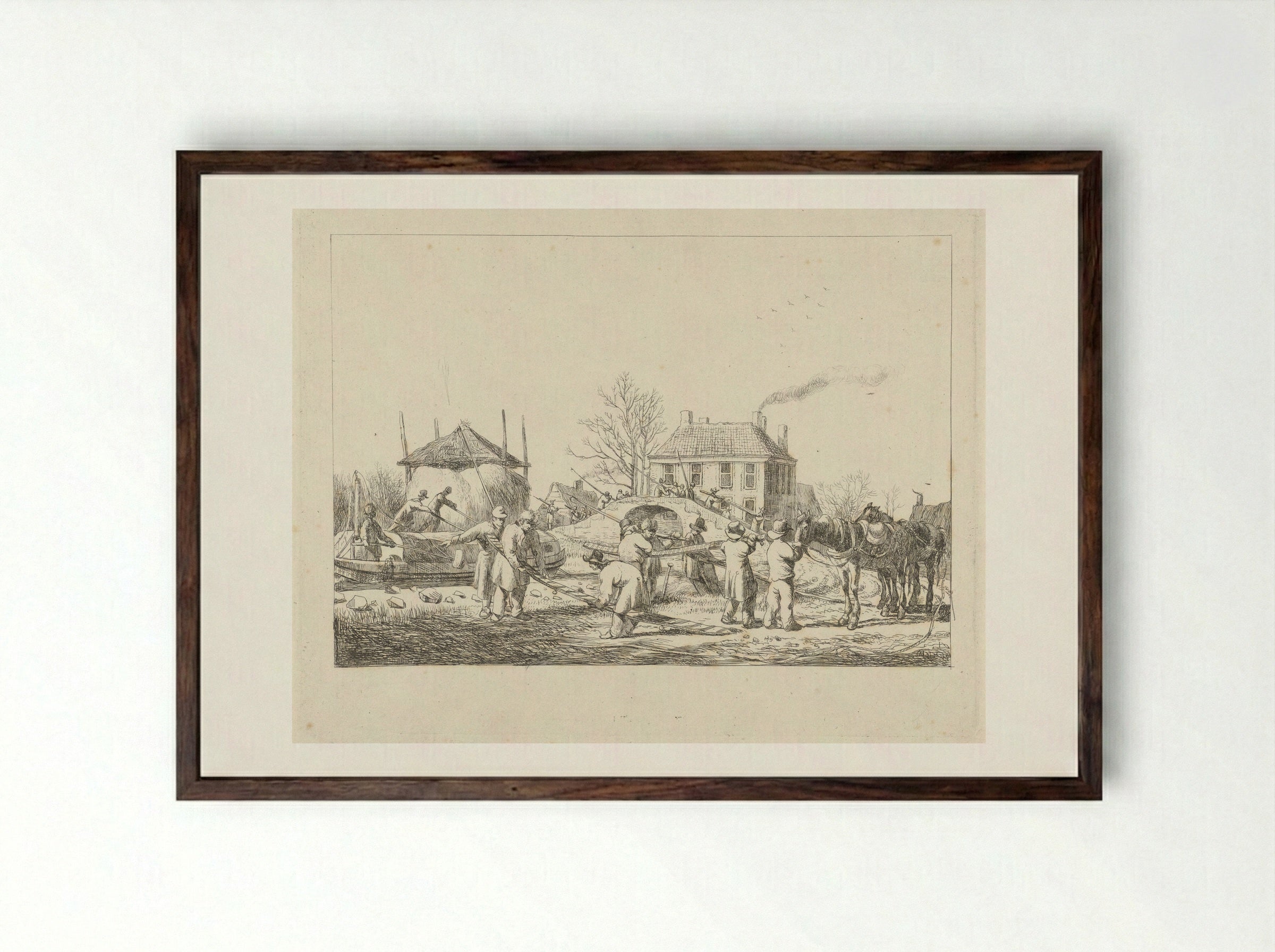Boeren bevestigen een weg, beleg van Naarden 1813-1814 - Pieter Gerardus van Os - Framed Print Dark Wood