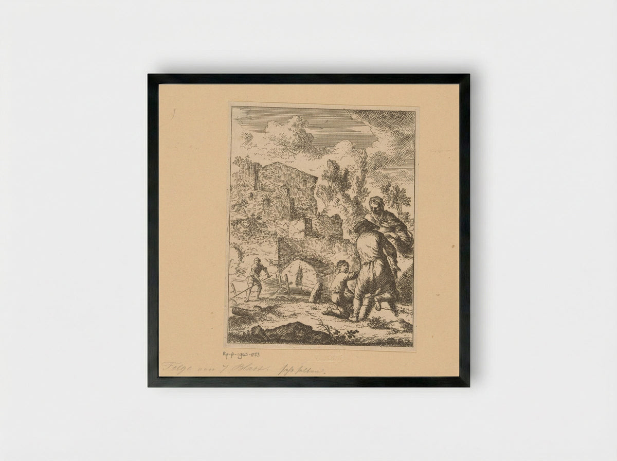 Boeren bewerken het land naast de ruïnes - Franz de Paula Ferg - Framed Print Black
