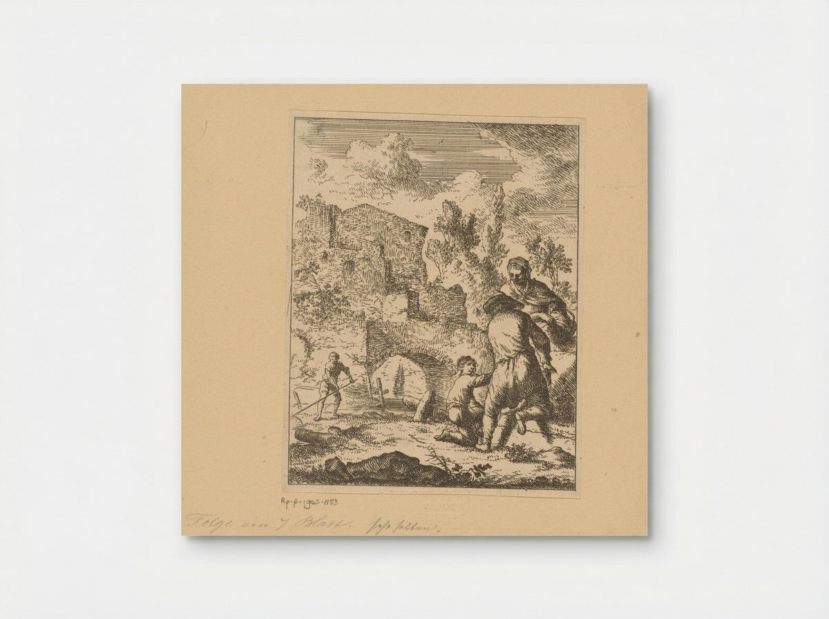 Boeren bewerken het land naast de ruïnes - Franz de Paula Ferg - Poster