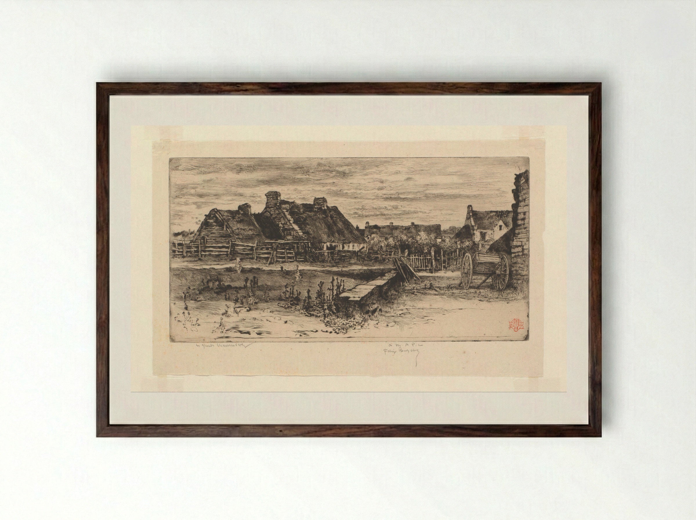 Boeren dorp - Félix Hilaire Buhot - Framed Print Dark Wood