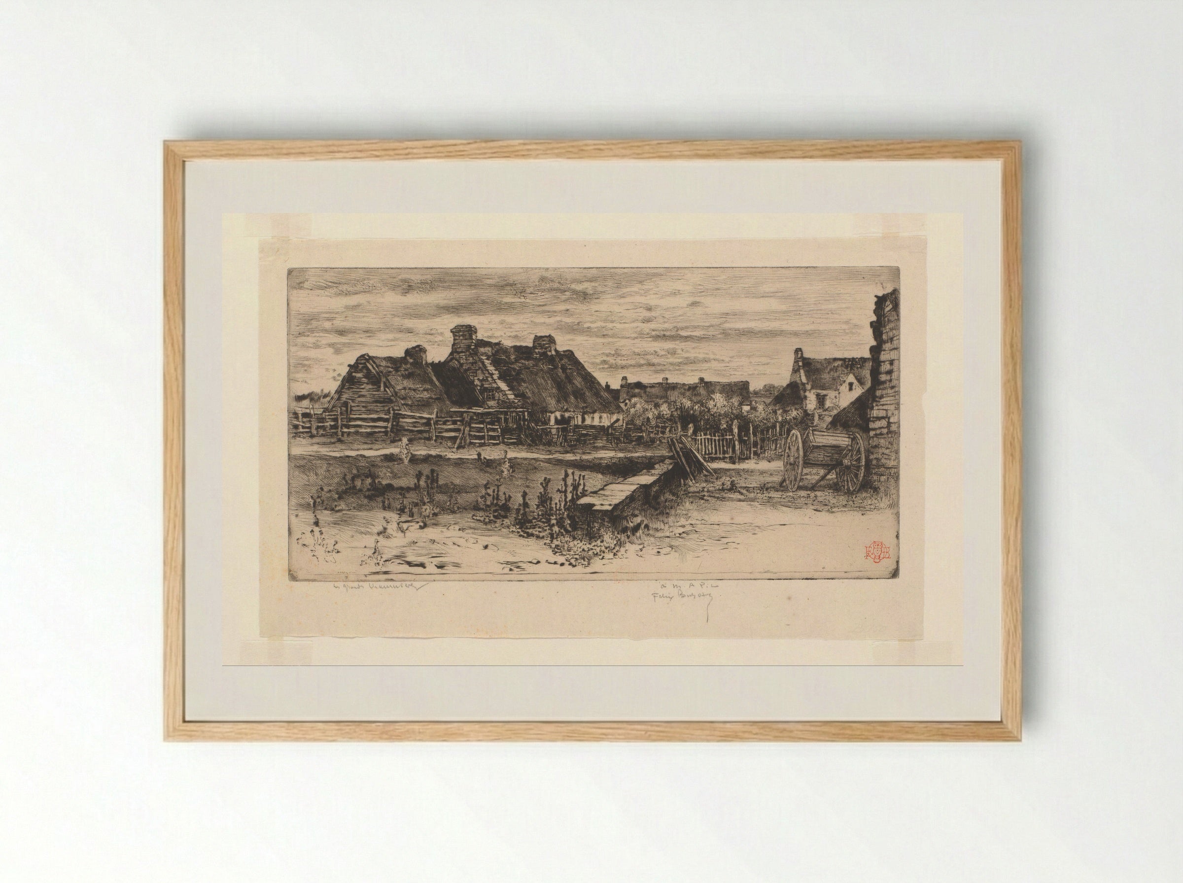 Boeren dorp - Félix Hilaire Buhot - Framed Print Wood