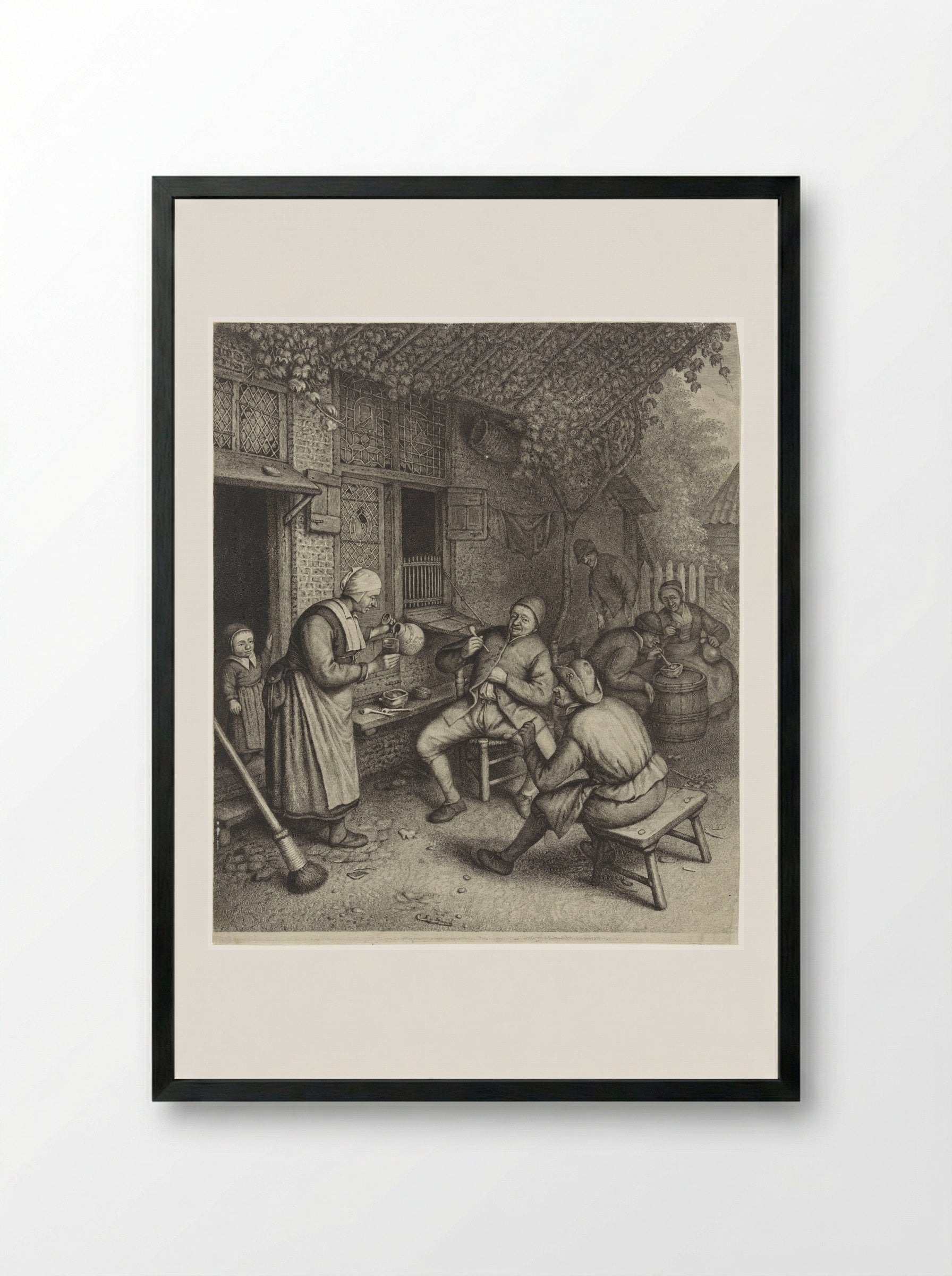 Boeren op het terras voor een herberg - Jonas Suyderhoef - Framed Print Black