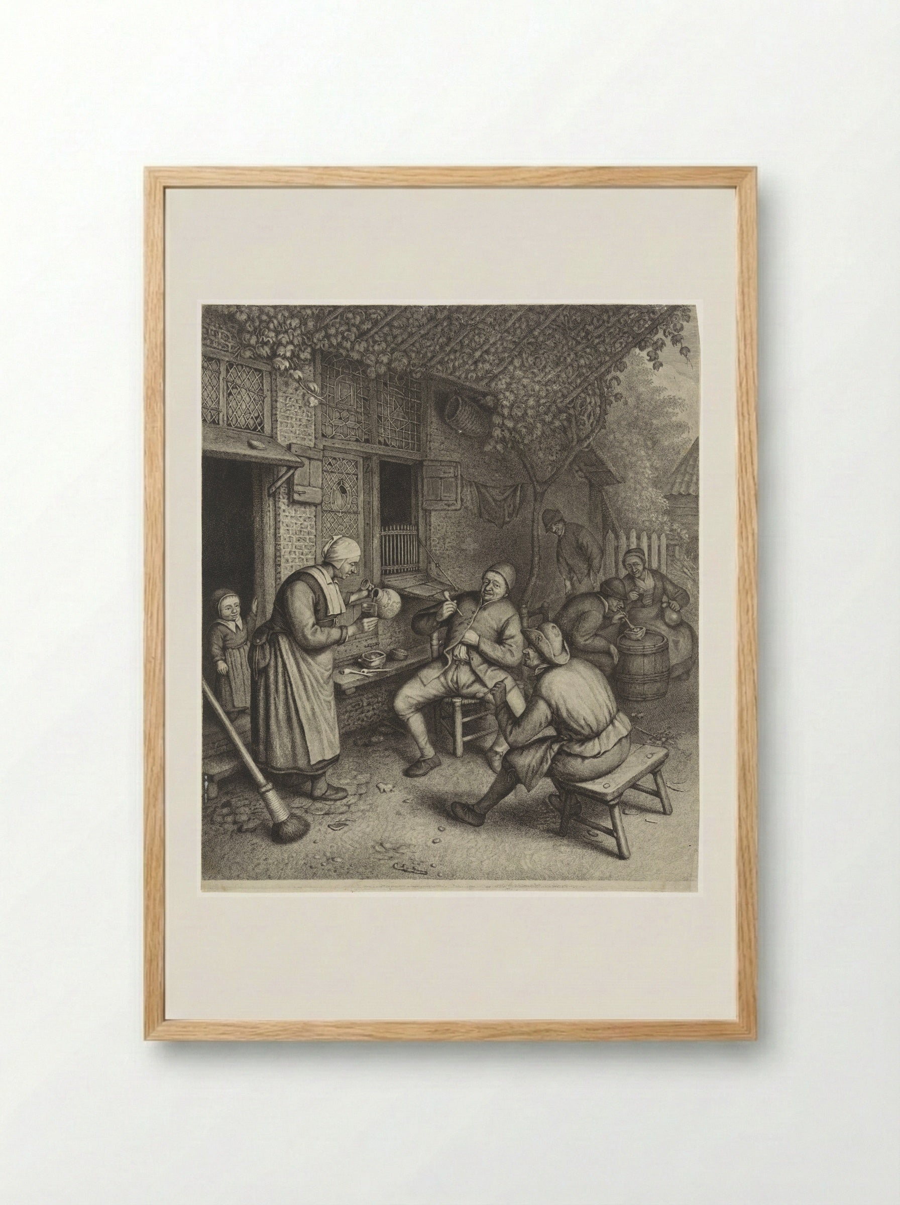 Boeren op het terras voor een herberg - Jonas Suyderhoef - Framed Print Wood
