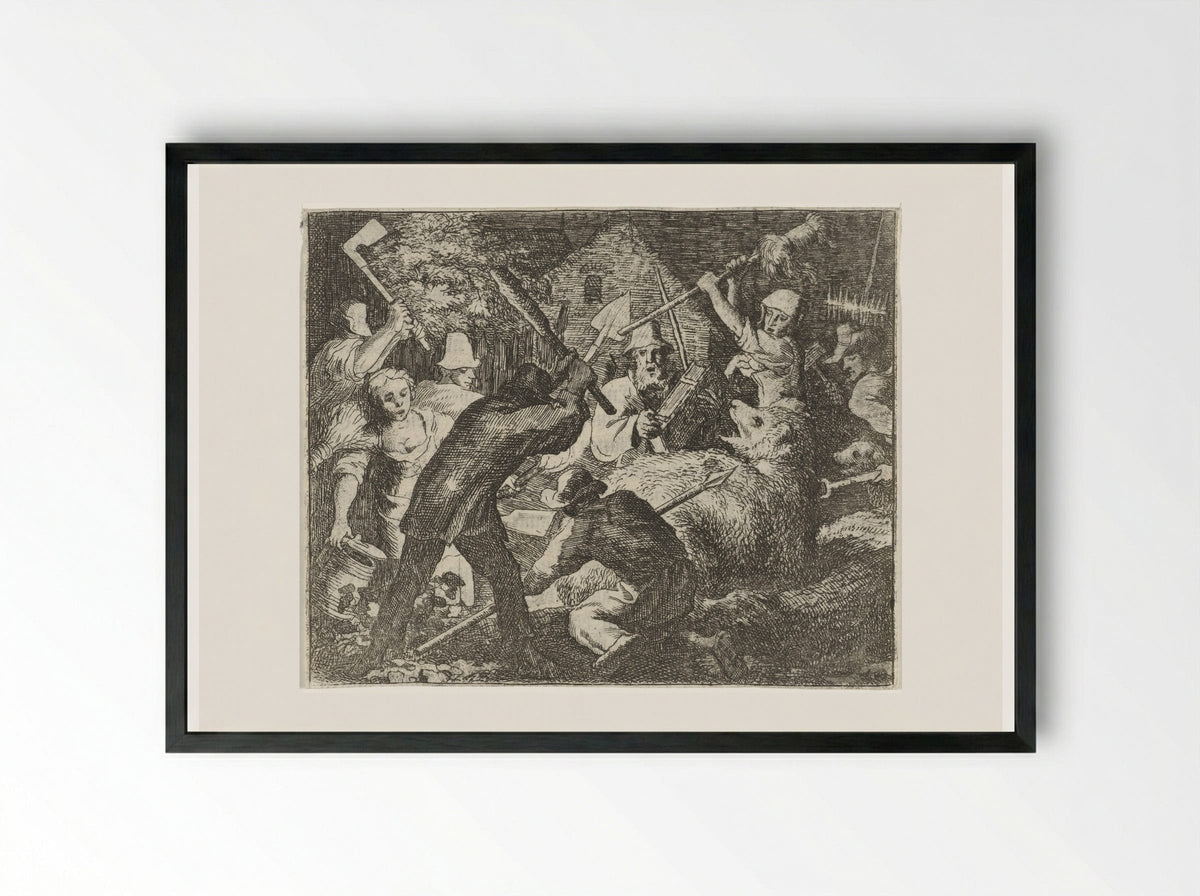 Boeren vallen Bruun de beer aan - Allaert van Everdingen - Framed Print Black