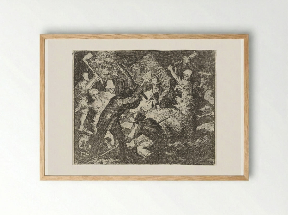 Boeren vallen Bruun de beer aan - Allaert van Everdingen - Framed Print Wood