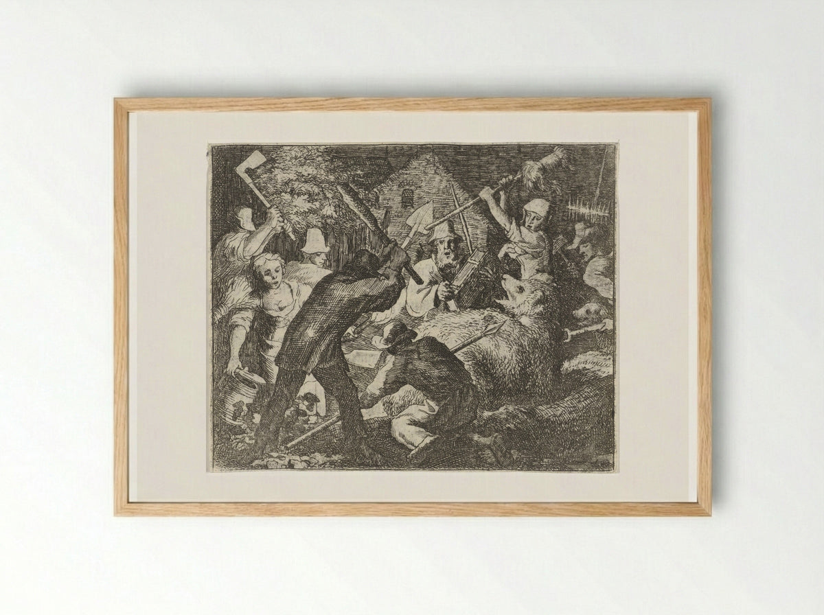 Boeren vallen Bruun de beer aan - Allaert van Everdingen - Framed Print Wood