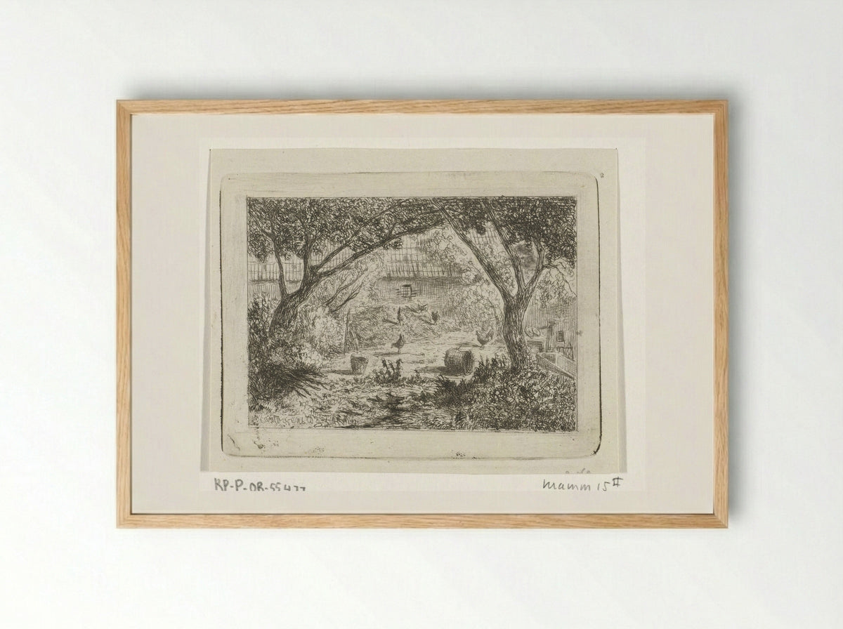 Boerenerf met kippen (Farmyard with Chickens) - Joseph Hartogensis - Framed Print Wood