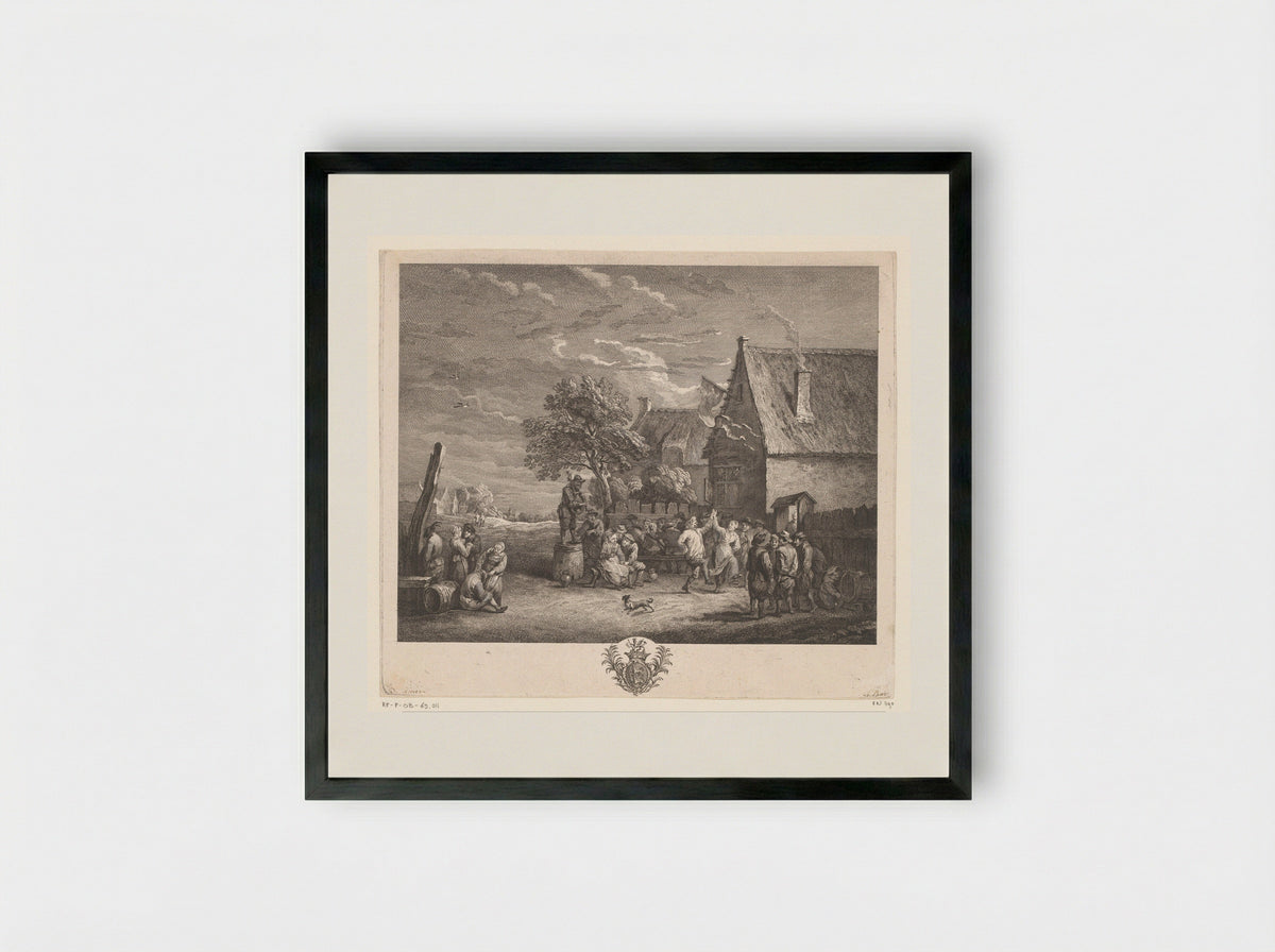 Boerenfeest voor een herberg - Jacques-Philippe Le Bas - Framed Print Black