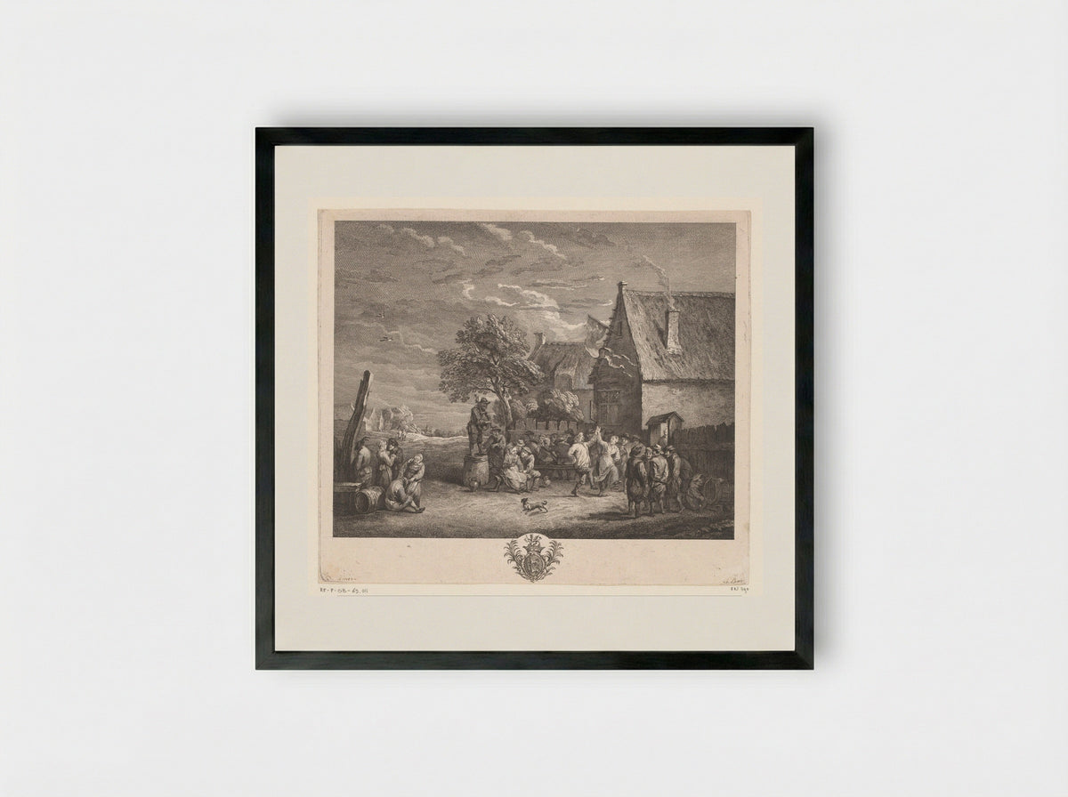 Boerenfeest voor een herberg - Jacques-Philippe Le Bas - Framed Print Black