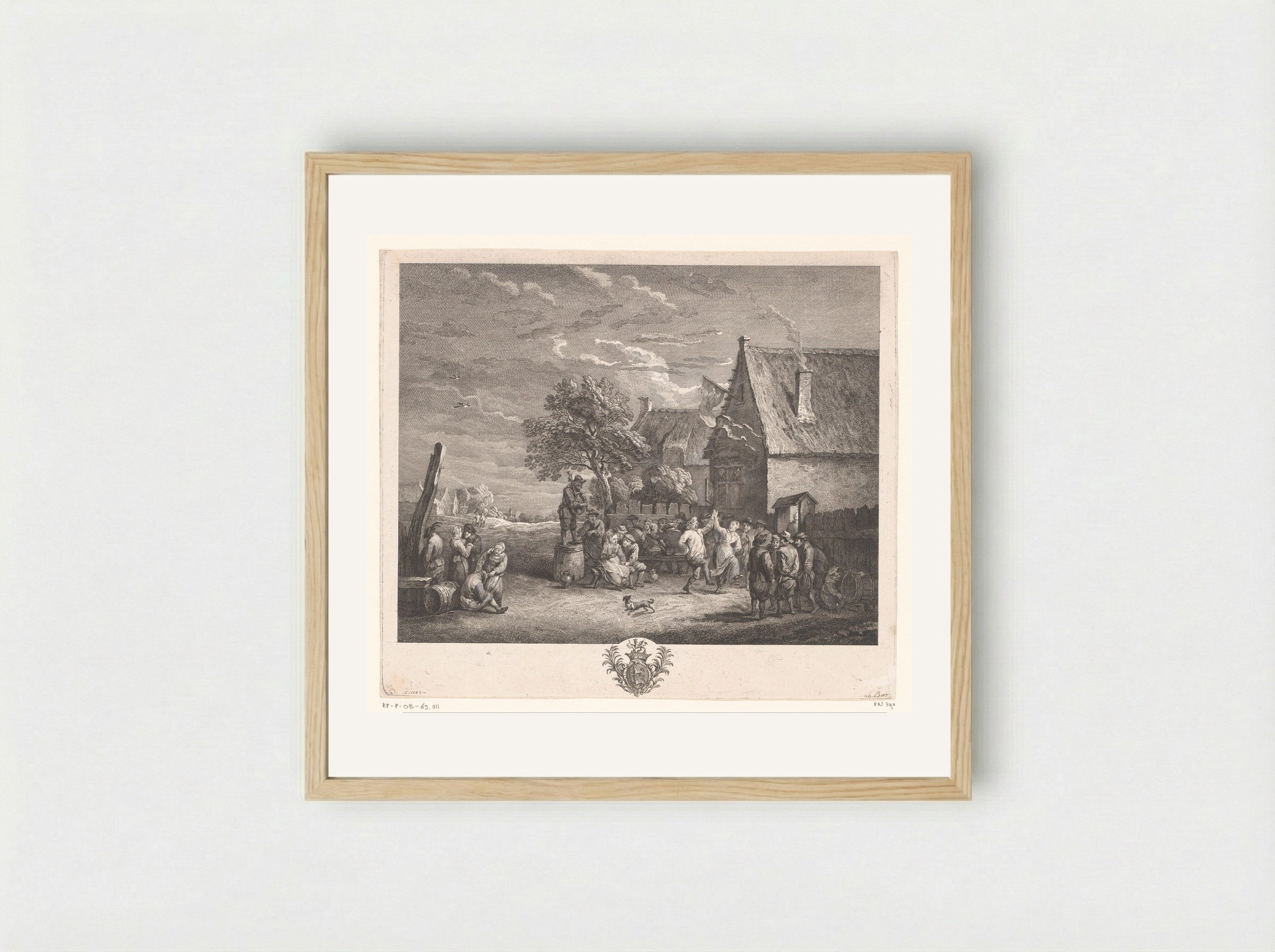 Boerenfeest voor een herberg - Jacques-Philippe Le Bas - Framed Print Wood
