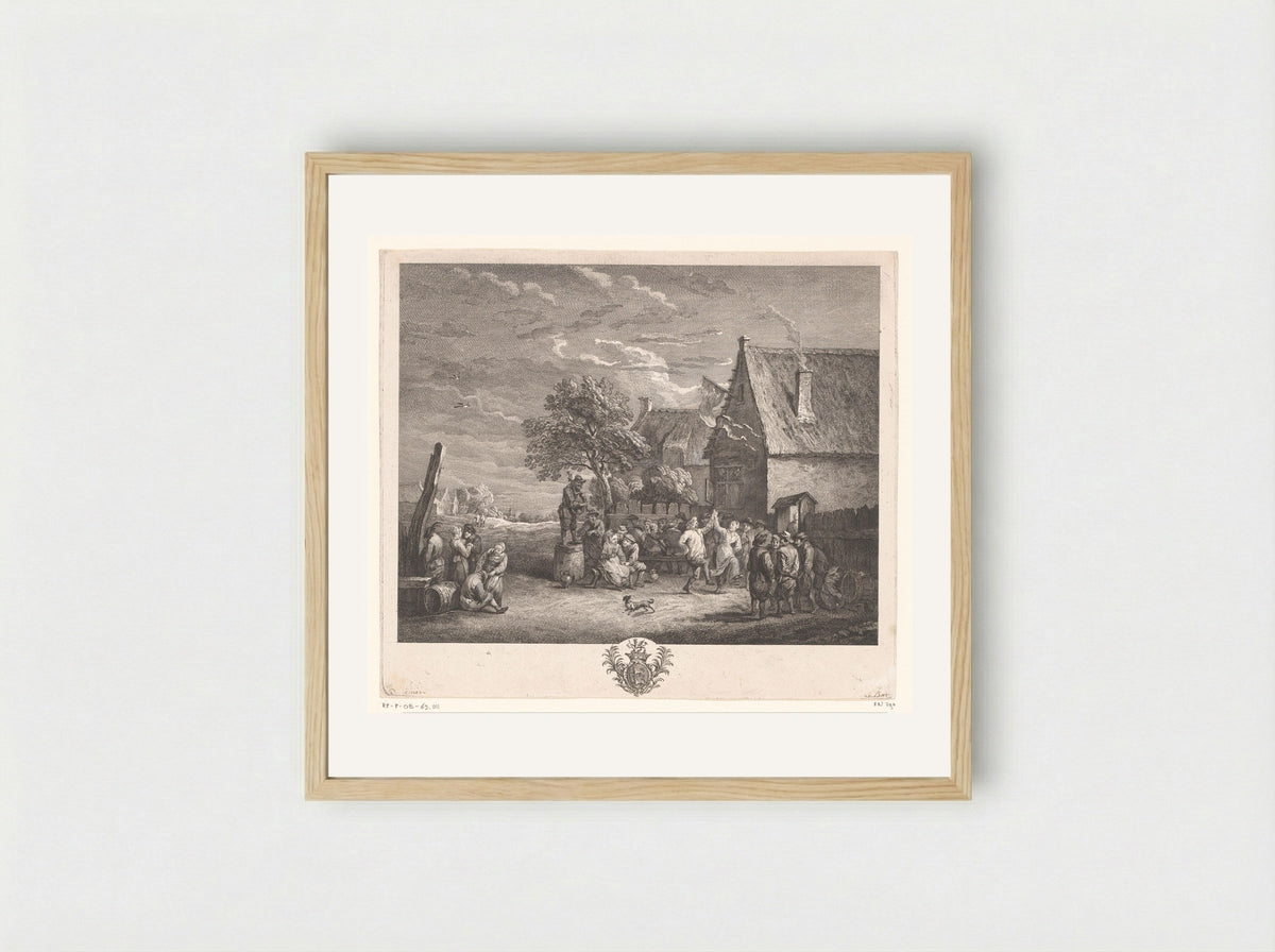 Boerenfeest voor een herberg - Jacques-Philippe Le Bas - Framed Print Wood