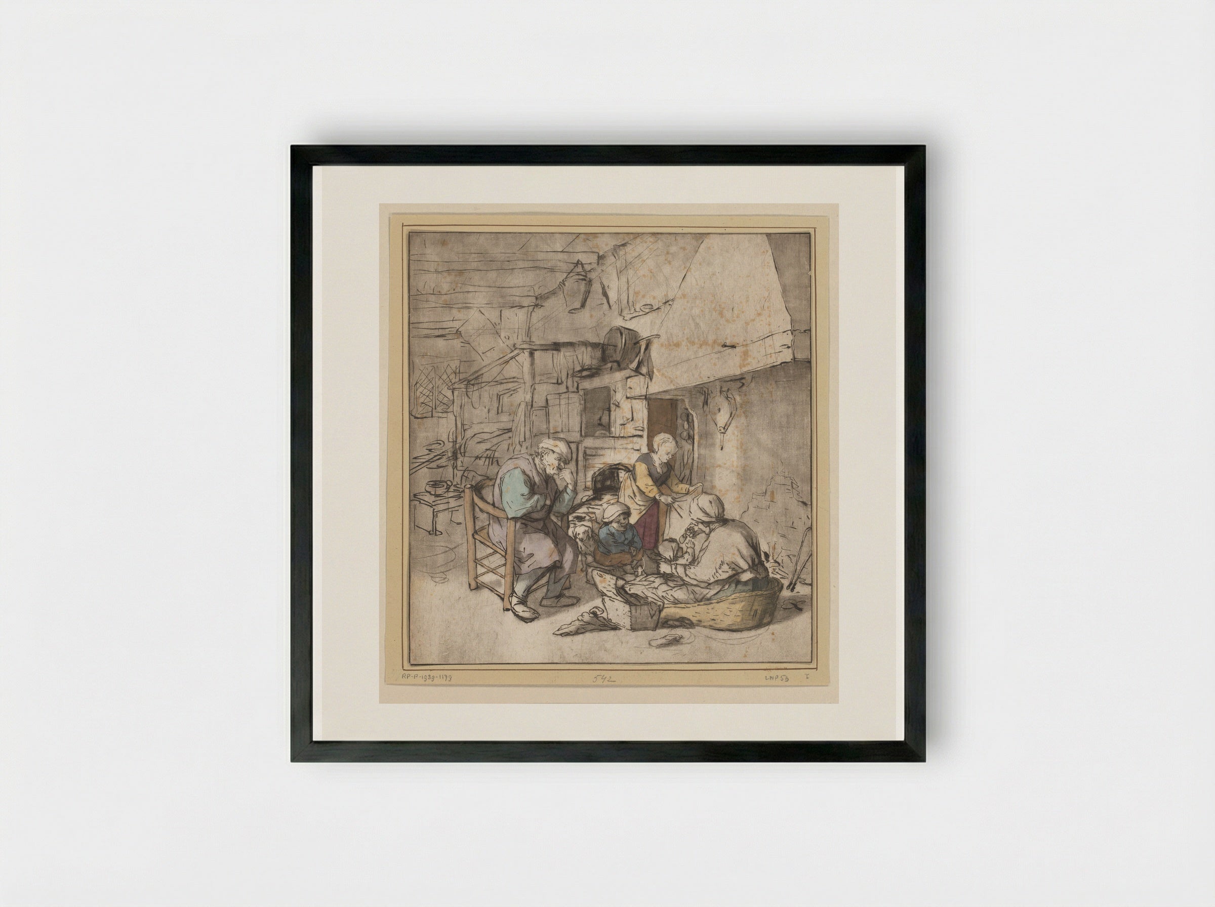 Boerengezin bij schoorsteen - Cornelis Ploos van Amstel - Framed Print Black