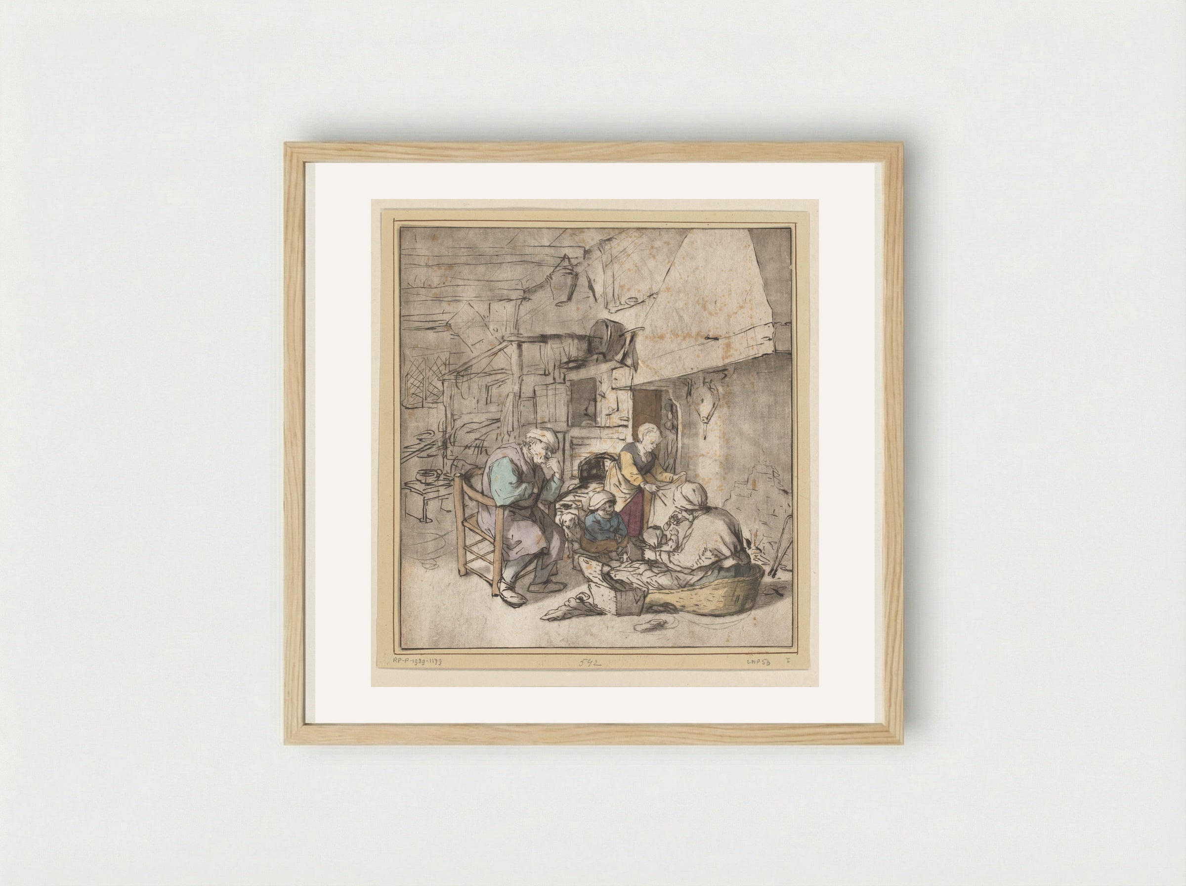 Boerengezin bij schoorsteen - Cornelis Ploos van Amstel - Framed Print Wood