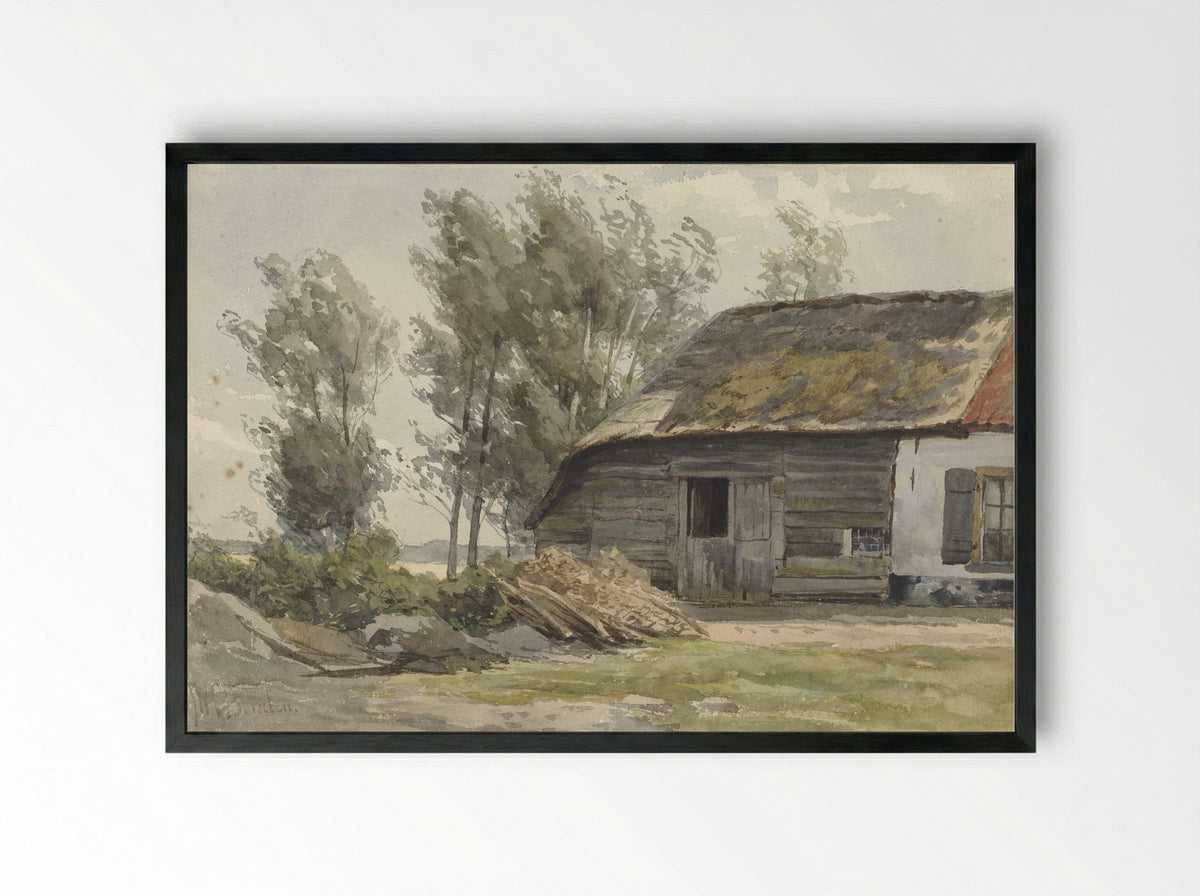 Boerenhofstede met schuur - Jan Willem van Borselen - Framed Print Black