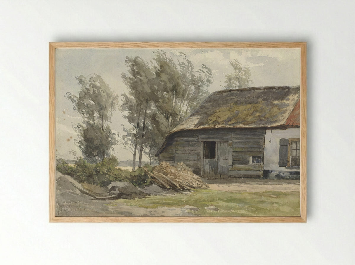 Boerenhofstede met schuur - Jan Willem van Borselen - Framed Print Wood