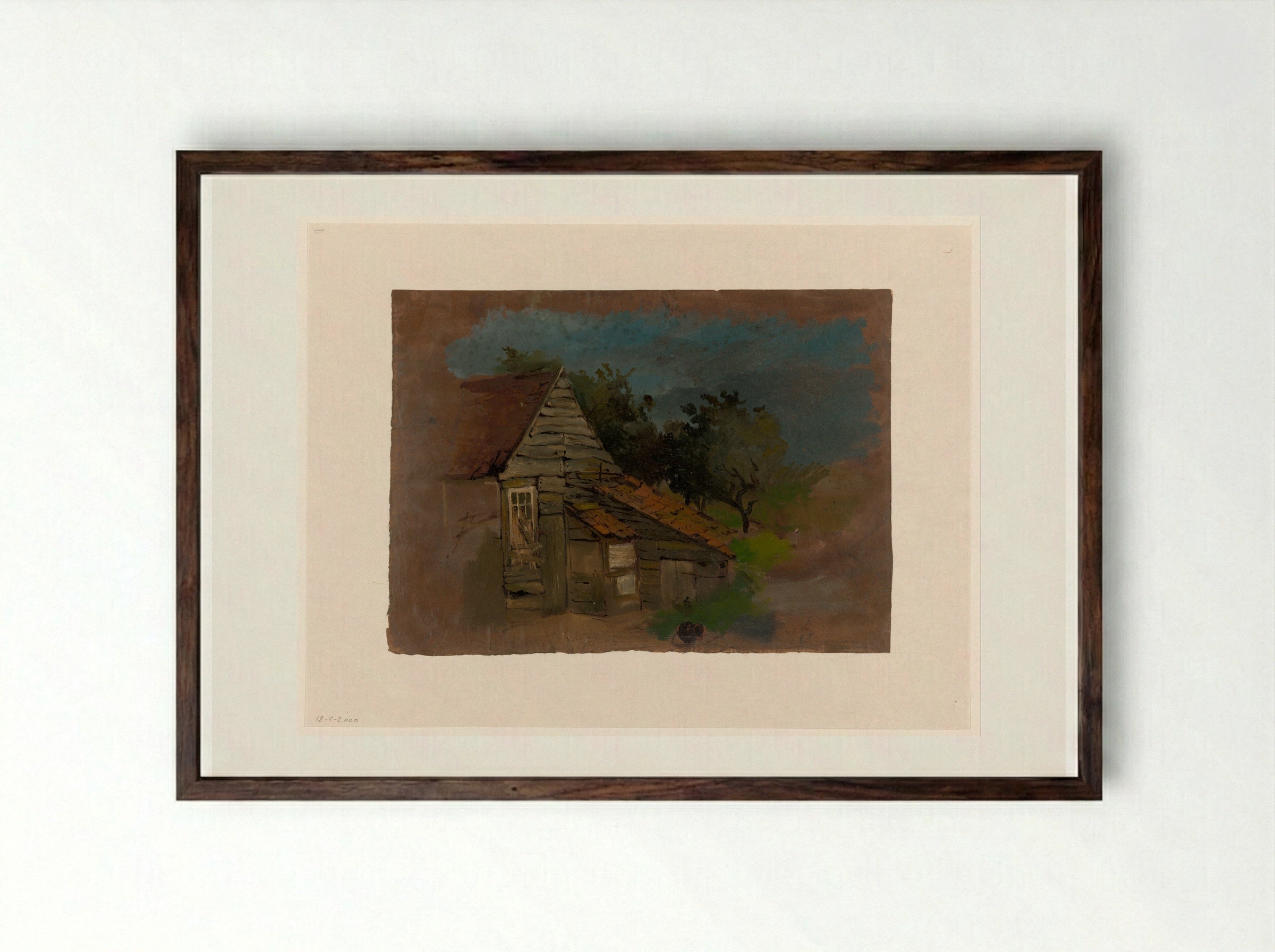 Boerenhuis met kleine schuur - Jan Weissenbruch - Framed Print Dark Wood