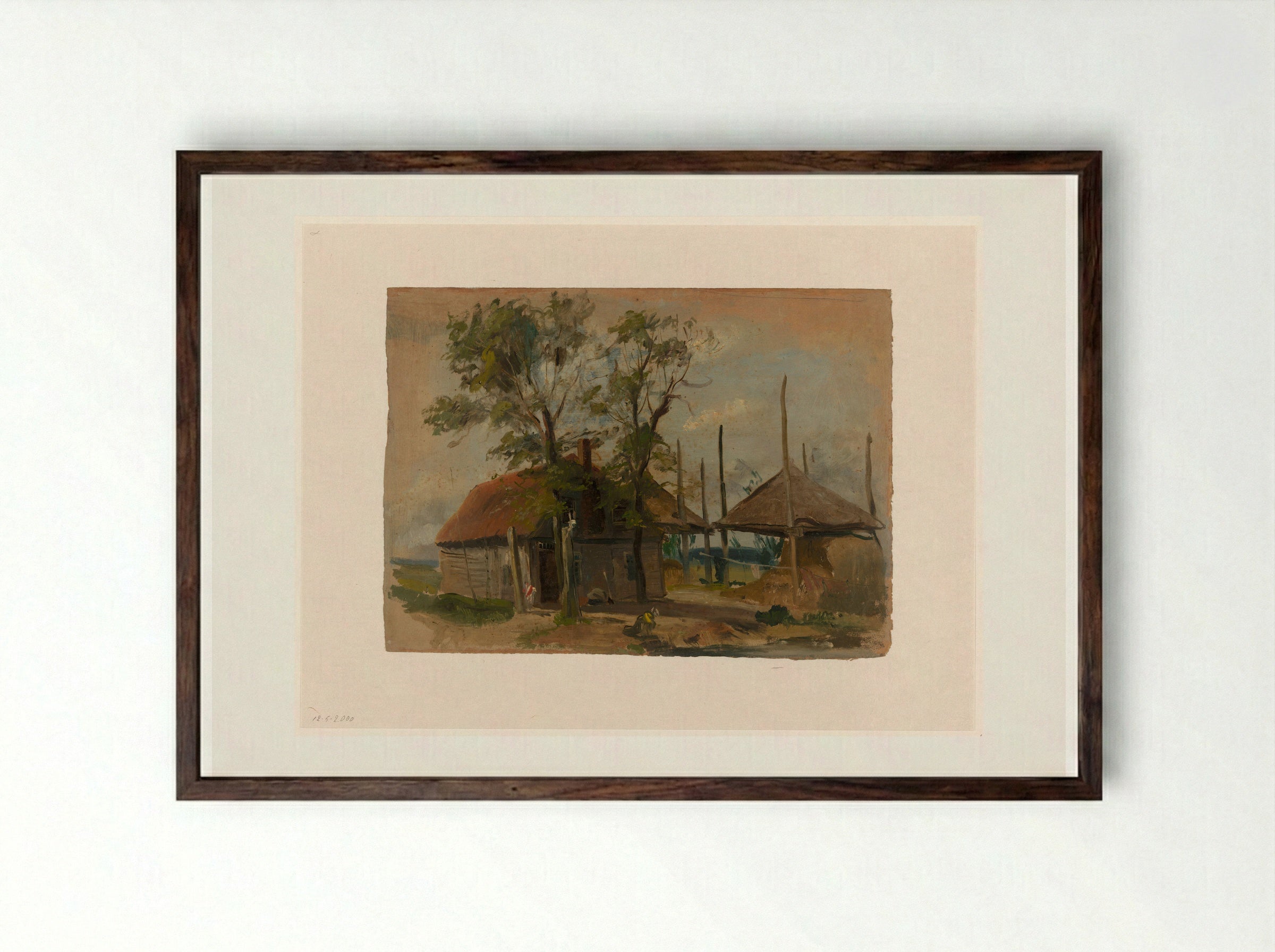 Boerenhuis met twee hooibergen - Jan Weissenbruch - Framed Print Dark Wood