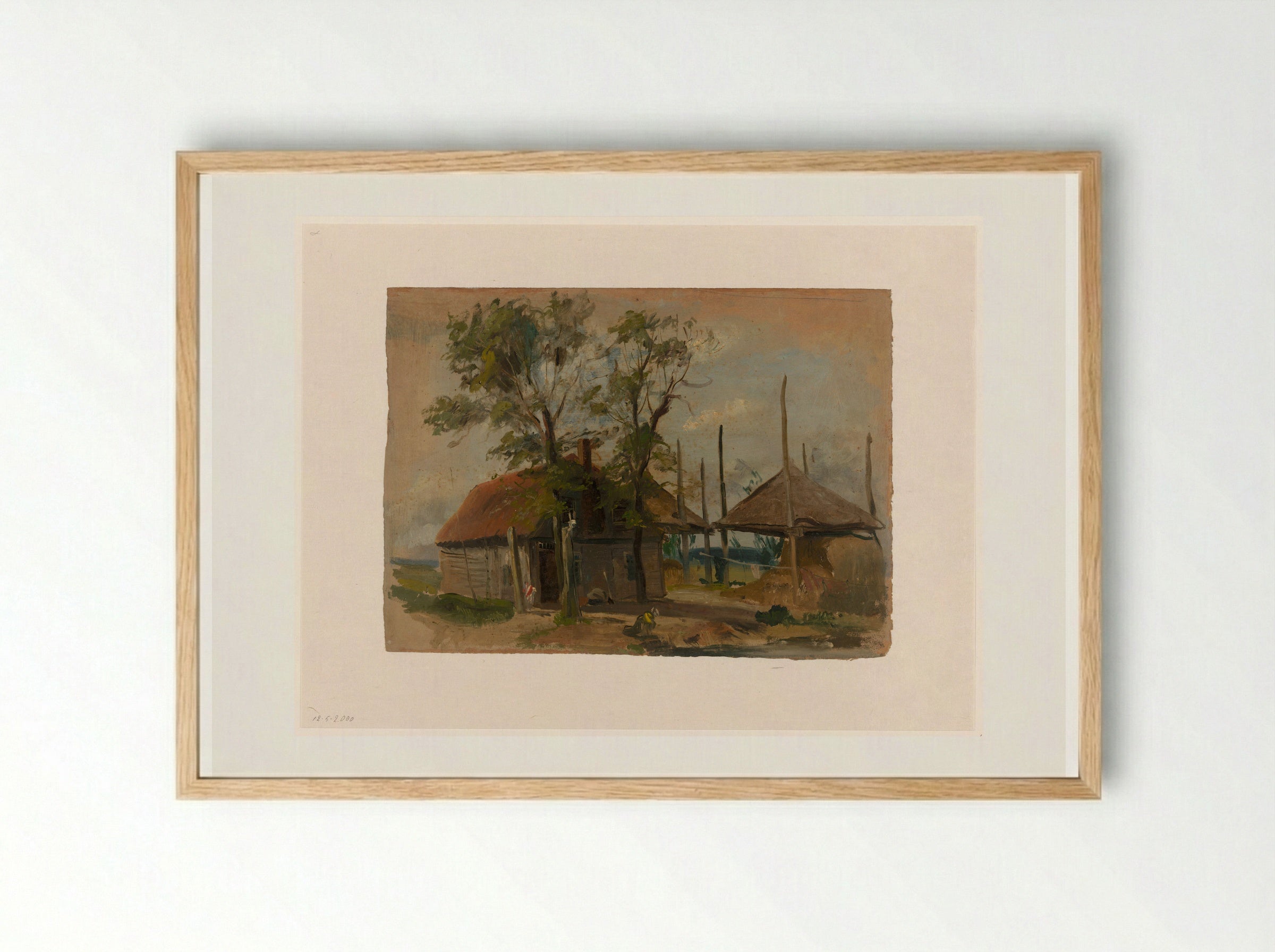 Boerenhuis met twee hooibergen - Jan Weissenbruch - Framed Print Wood