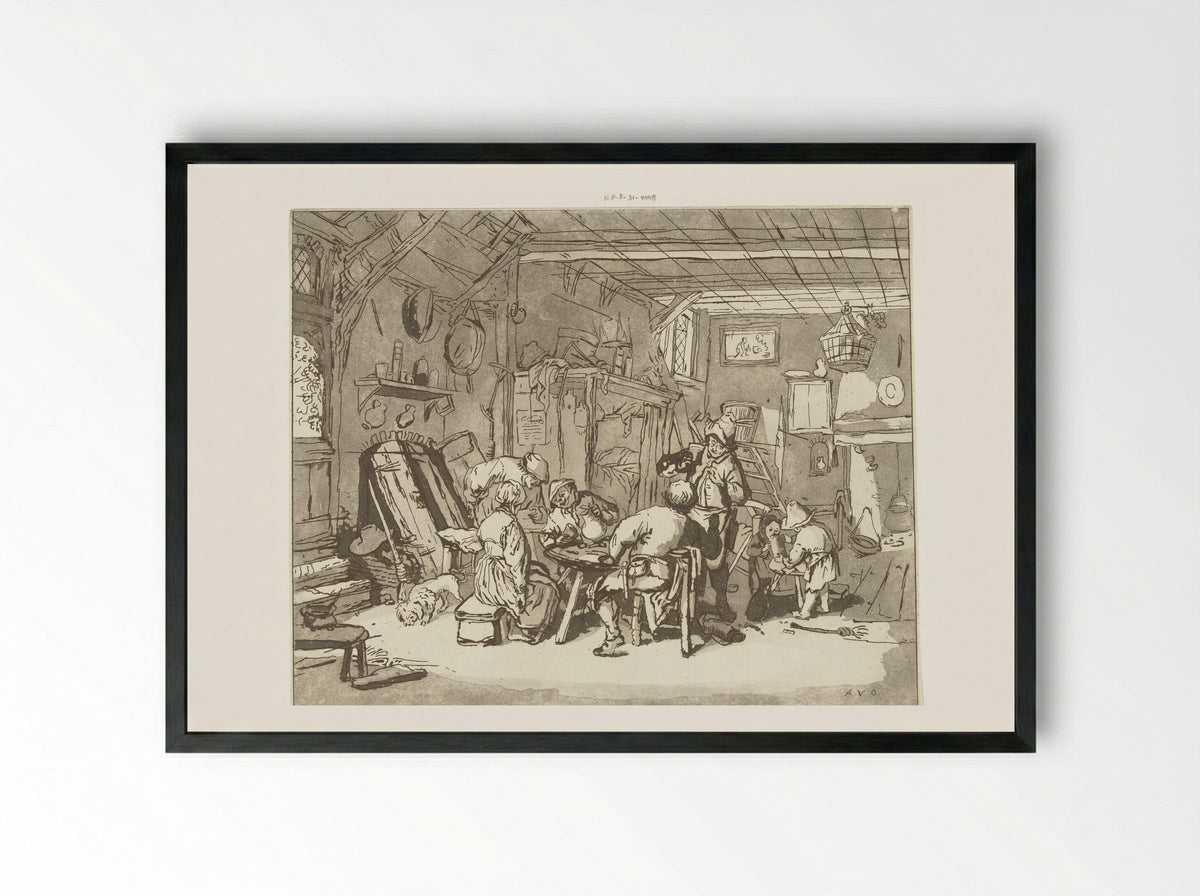 Boereninterieur (Peasant Interior) - Anthonie van den Bos - Framed Print Black