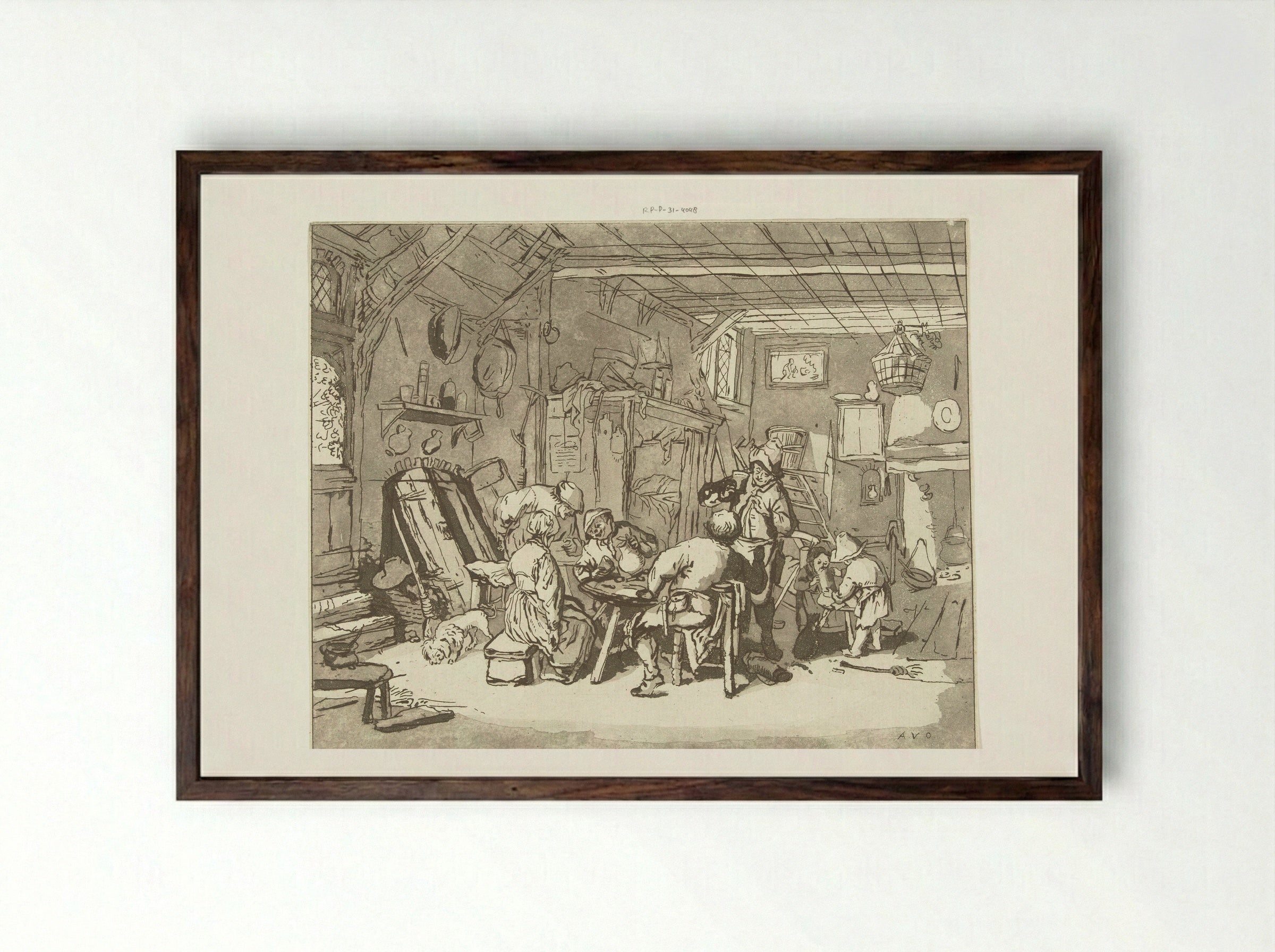 Boereninterieur (Peasant Interior) - Anthonie van den Bos - Framed Print Dark Wood