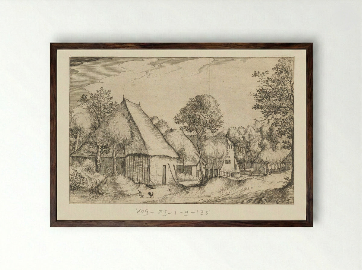Boerenland (Farmstead) - Claes Jansz. Visscher (II) - Framed Print Dark Wood