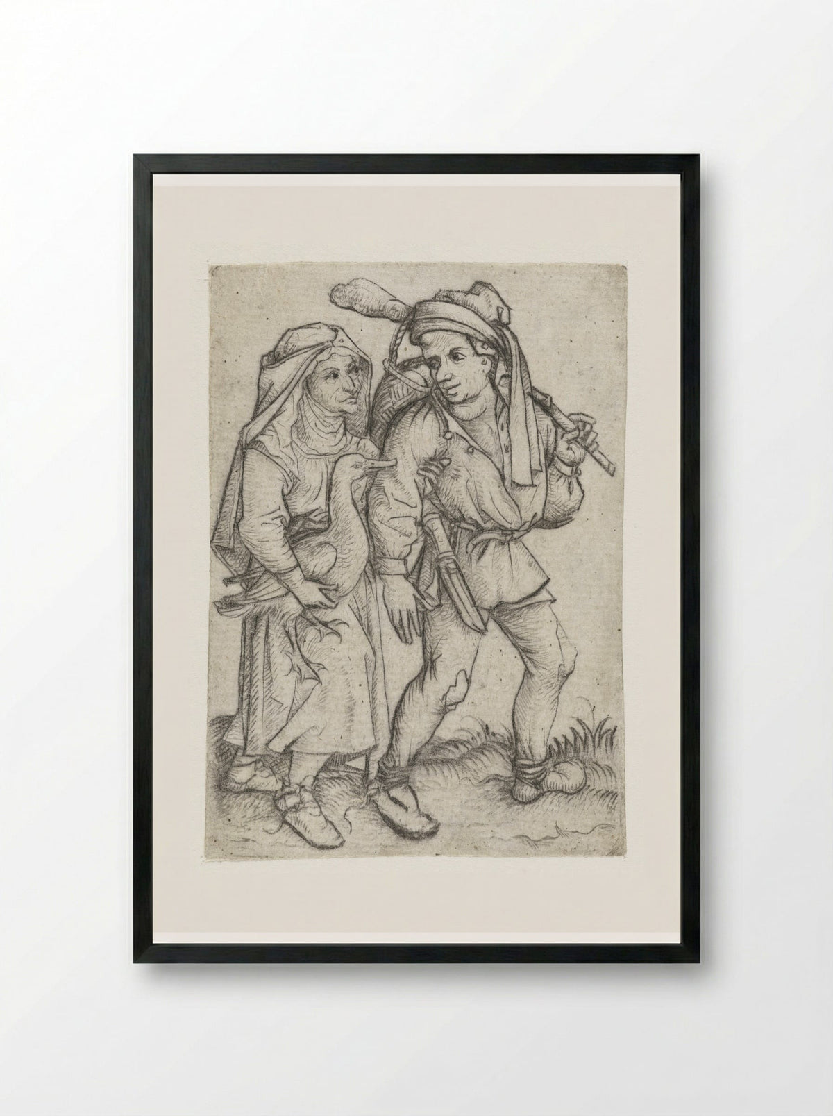 Boerenpaar (Peasant Couple) - Master of the Amsterdam Cabinet - Framed Print Black