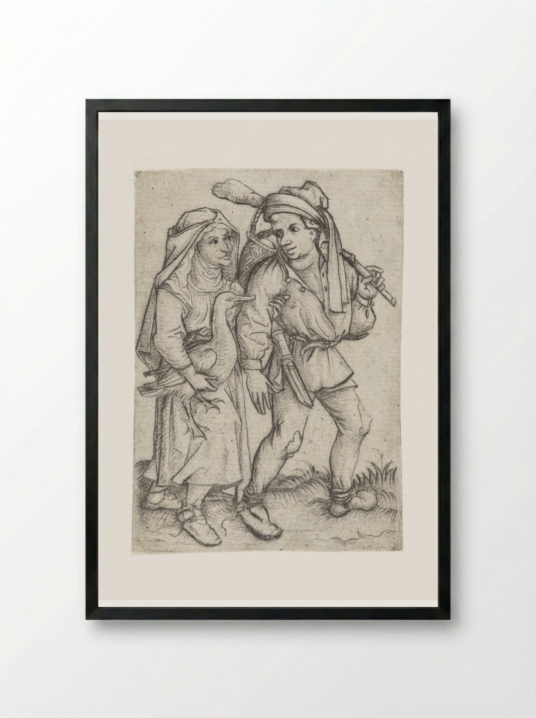 Boerenpaar (Peasant Couple) - Master of the Amsterdam Cabinet - Framed Print Black