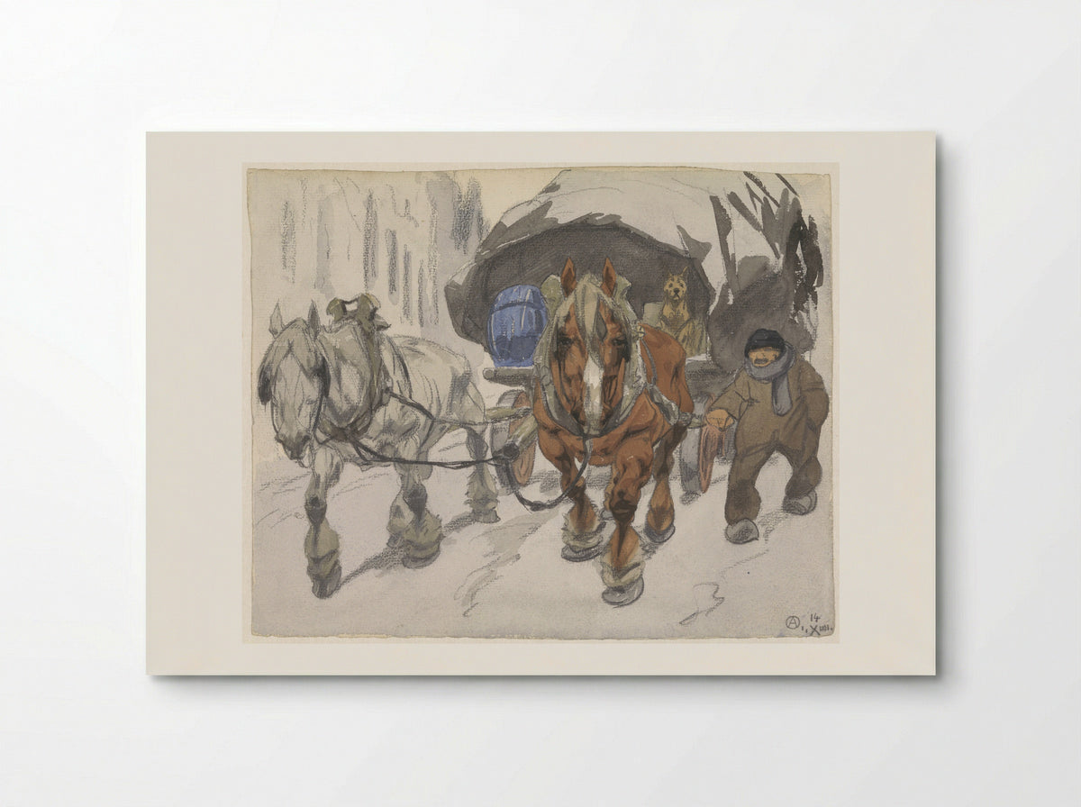 Boerenwagen met twee paarden ervoor - Alfred Ost - Poster