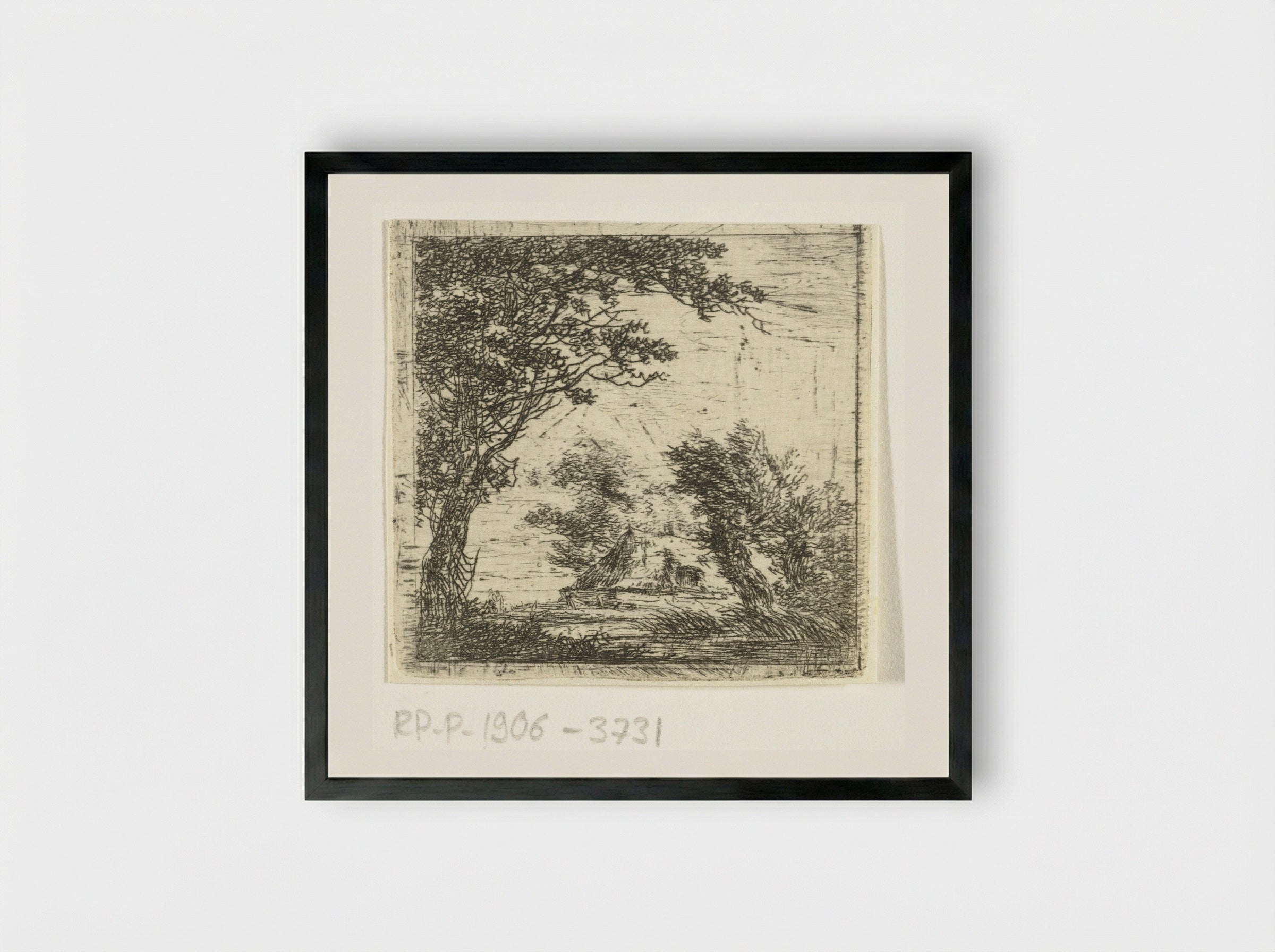 Boerenwoning tussen bomen - Hermanus van Brussel - Framed Print Black