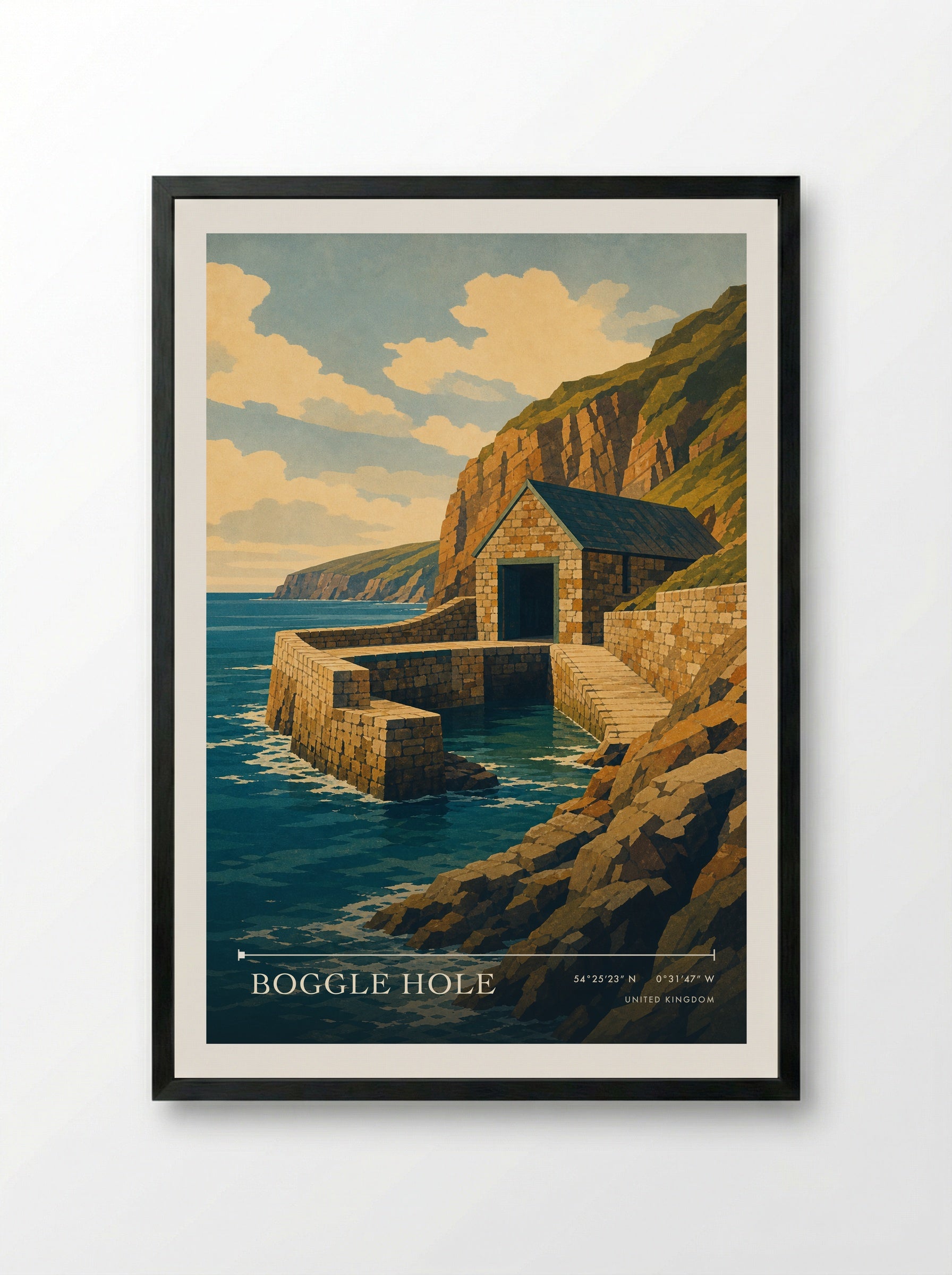 Boggle Hole United Kingdom Travel Poster - Framed Print Black